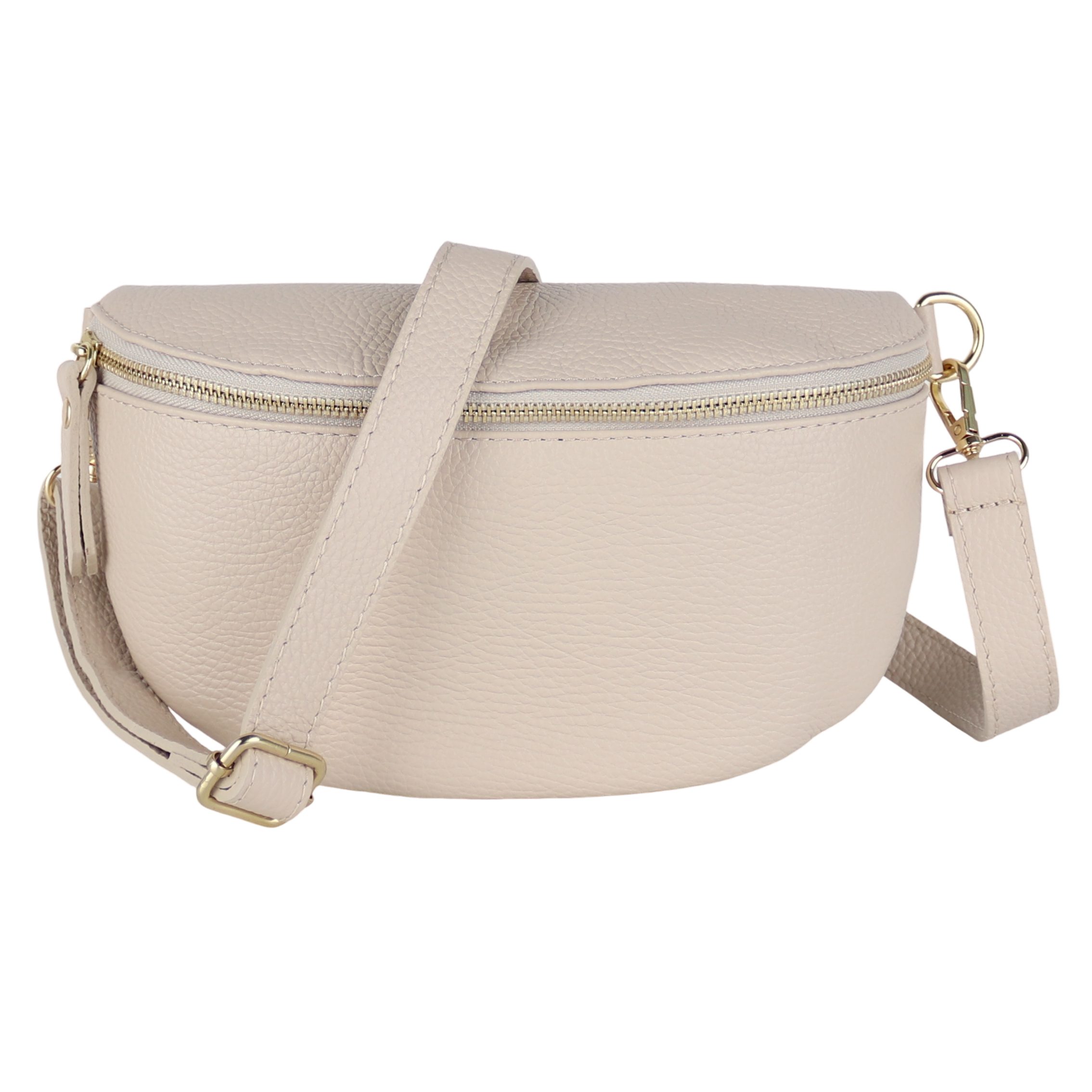 MIRROSI Bauchtasche mit GOLDENER Reißverschluss Damen, Echtleder, MADE IN ITALY, (Umhängetasche, Schultertasche auch Leder für jeden Anlass (1 Tasche & 1 Ledergurt), 3 Größen auswählbar, Brusttasche), Crossbody Bag, Gold, verstellbare Schulterriemen