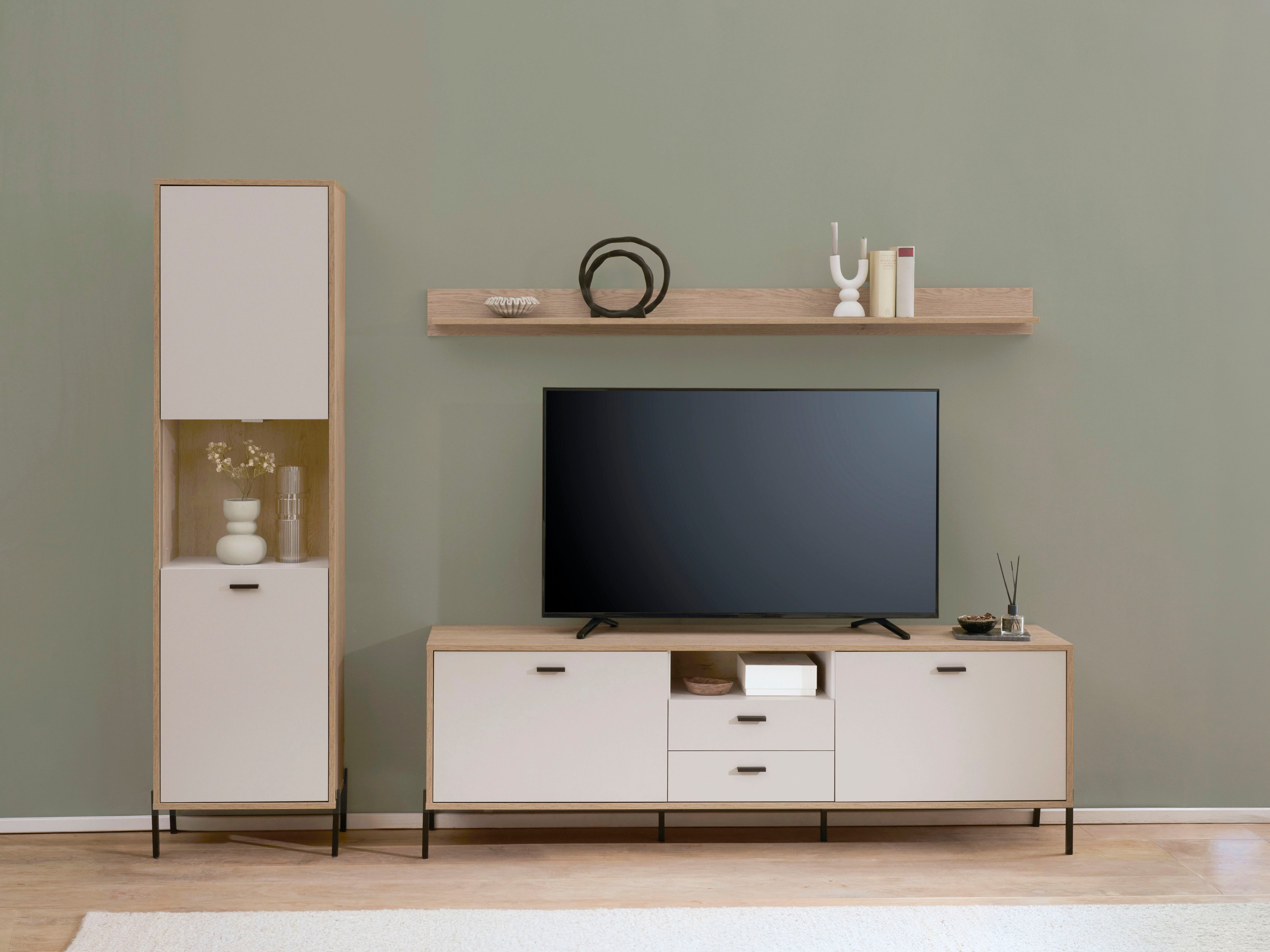 Home affaire Wohnwand Fredericia, moderne Anbauwand, Komplettset in Kaschmir, (Set, 3-St), enthält Vitrine, Lowboard und Wandboard, 259 cm breit