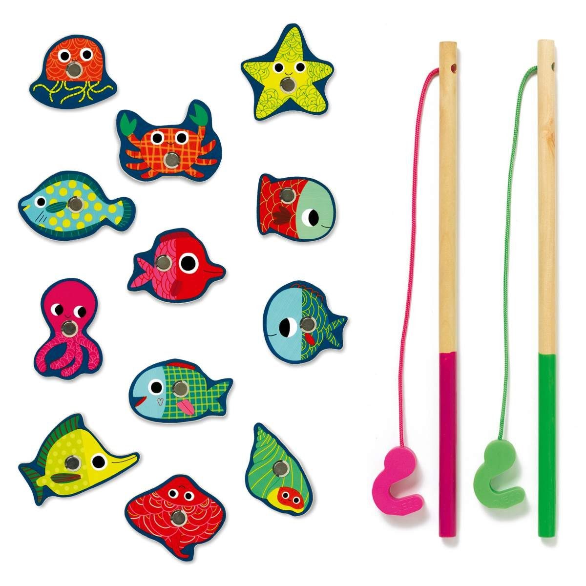 Fische Spiel, 2 DJECO Fischen mit und Angeln Angelspiel Angelspiel bunte 12