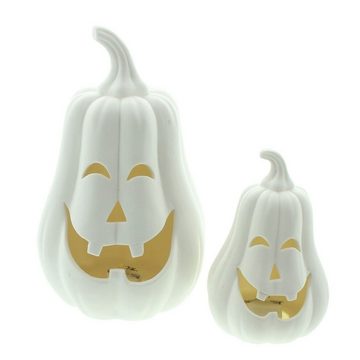 Home-trends24.de LED Dekofigur LED-Kürbis LED Dekofigur Pumpkin 2er Set Weiß Porzellan Halloween, LED fest integriert