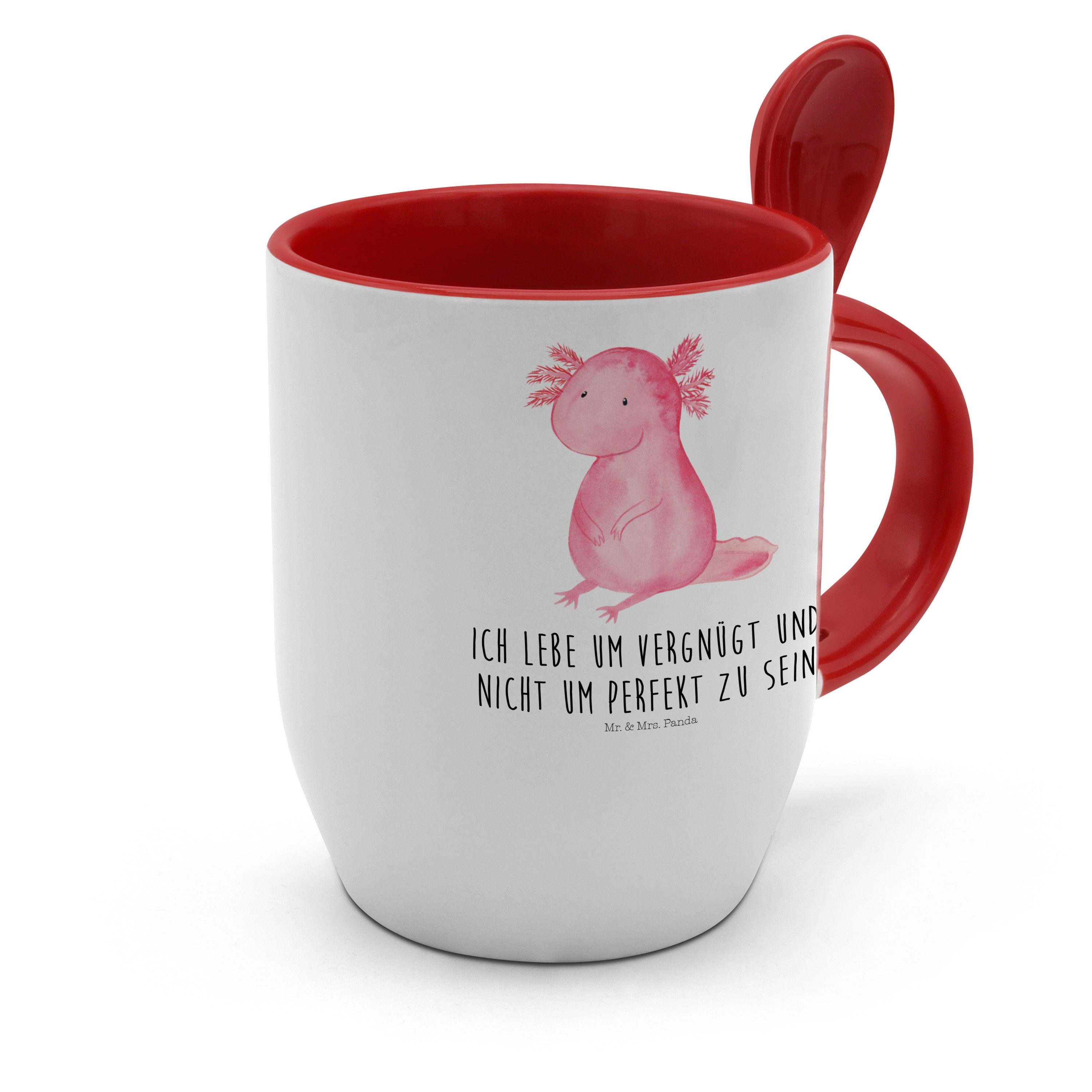 Mr. & Mrs. Panda Kaffeebech, Keramik Axolotl Spruch, Tasse - Geschenk, Weiß Tasse - Tasse, mit Molch
