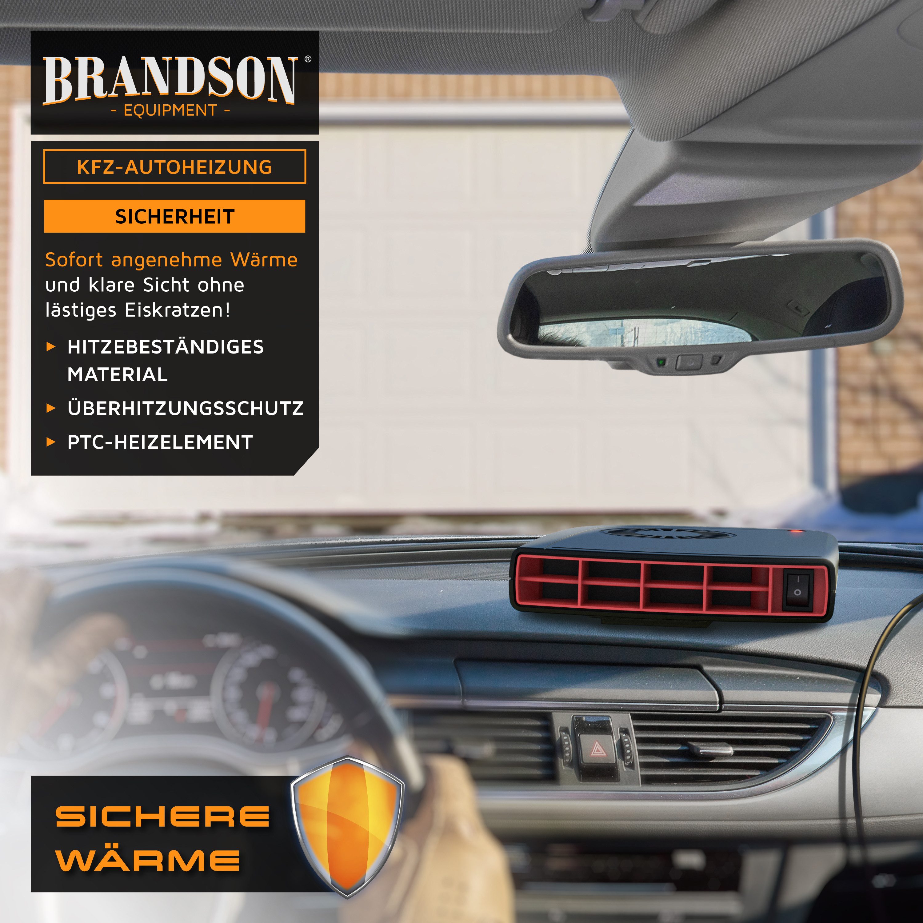 Brandson Heizlüfter Innenraumheizung, mobile Auto Heizung, Standheizung für PKW und LKW, 1200 W, Autoheizung, Keramik Heizlüfter, Überhitzungsschutz, Entfroster