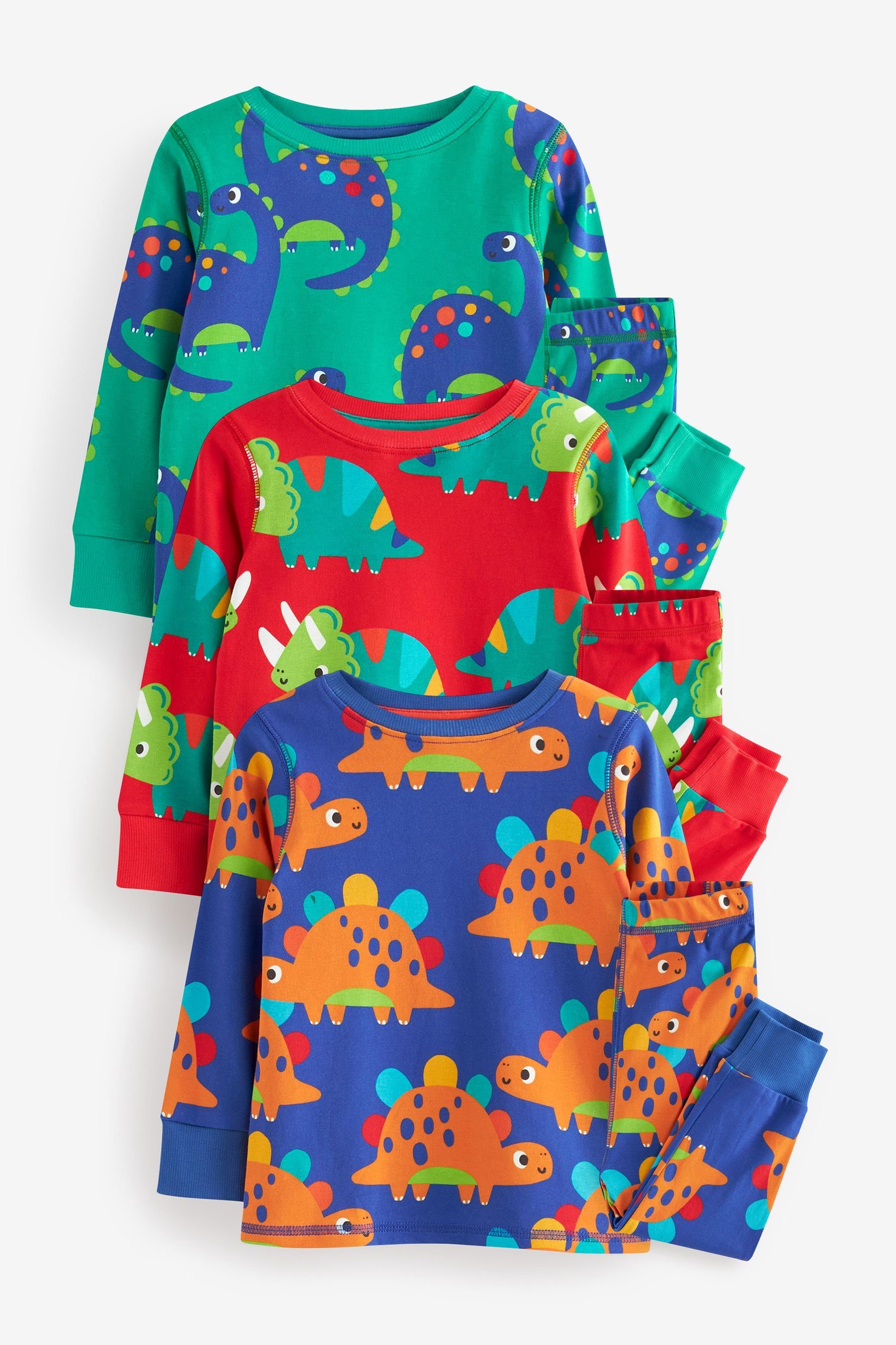 Next Pyjama Red/Blue/Green Snuggle tlg) Dinosaur (6 Schlafanzüge 3er-Pack