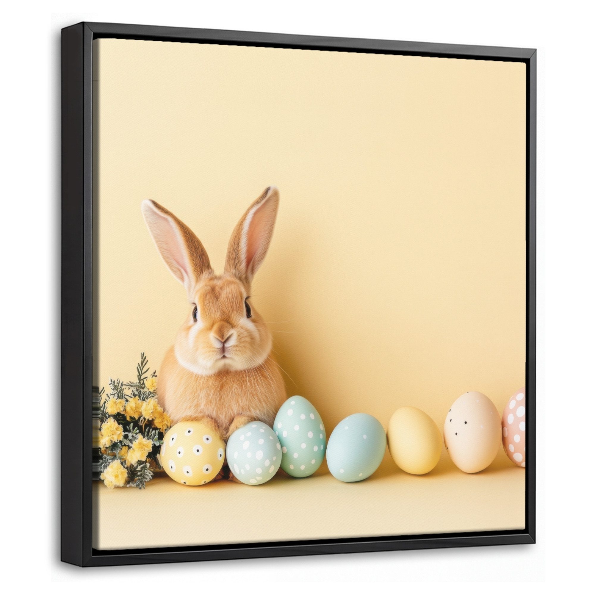 OneMillionCanvasses® Leinwandbild mit Rahmen - Eier - Kaninchen - Pastellfarbtöne, Fotodruck (1 St), Leinwand Bilder Klein, Wand Dekoration Aesthetic 20x20cm