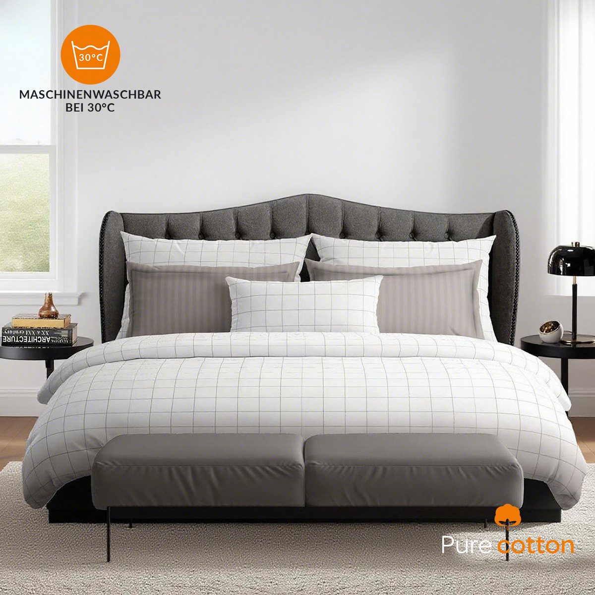 Pure cottom Постельное белье aus Baumwollsatin in weiß/taupe, Baumwoll-Satin, verschiedene Größen