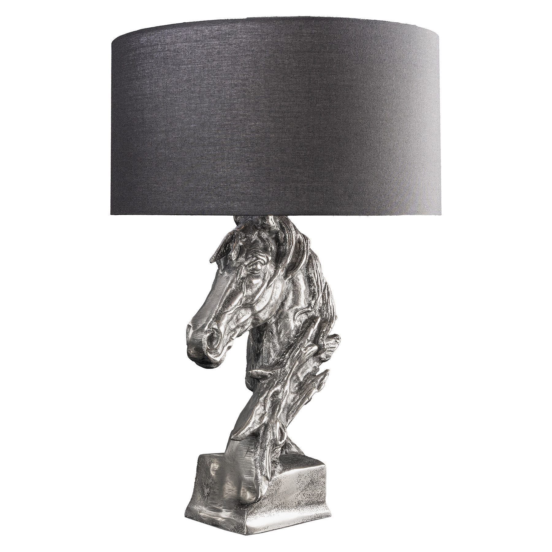 riess-ambiente Tischleuchte CABALLO 60cm silber / schwarz · Pferde-Skulptur, Ein-/Ausschalter, ohne Leuchtmittel, Wohnzimmer · Metall · Stoff · Design · Deko-Lampe · handmade