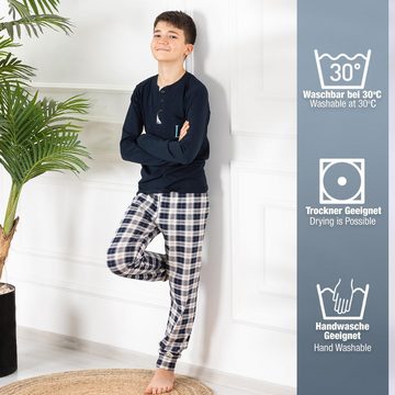 LOREZA Pyjama Schlafanzug zweiteilig Langarm - Kariert - Mehrfarbig (Set, 2 tlg)