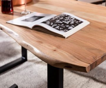 SAM® Baumkantentisch Sonja (Packung, 1 Tischplatte und 1 Gestell), massives Akazienholz, echte Baumkante, Metallgestell U-Form, bis 3m