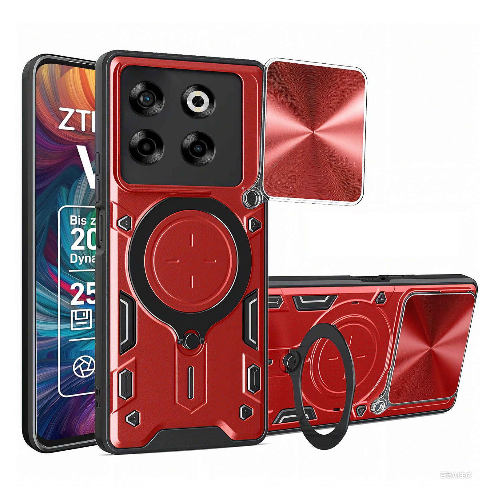 betterfon Handyhülle für ZTE Blade Hülle mit Slide Kameraschutz Ringhalter Bumper Case, Outdoorhülle mit Smartstand, Silikonkern & präziser Passform