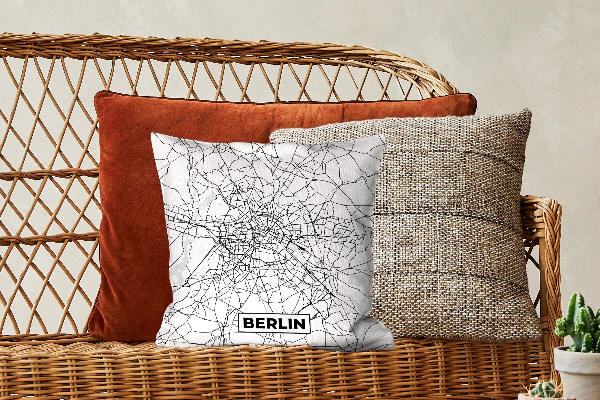 Karte Berlin Sofakissen - Dekokissen Wohzimmer, Stadtplan, Deko, - mit für Füllung MuchoWow Schlafzimmer, Zierkissen