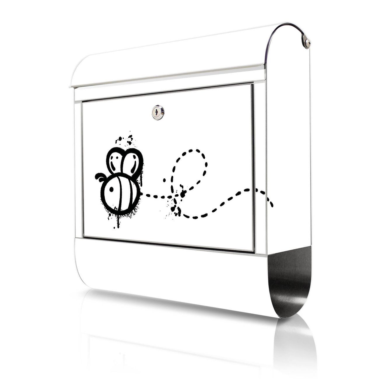 banjado Wandbriefkasten Edelstahl mit Motiv Fliegende Biene Graffiti (Wandbriefkasten groß, mit Zeitungsfach), 38 x 42,5 x12 cm