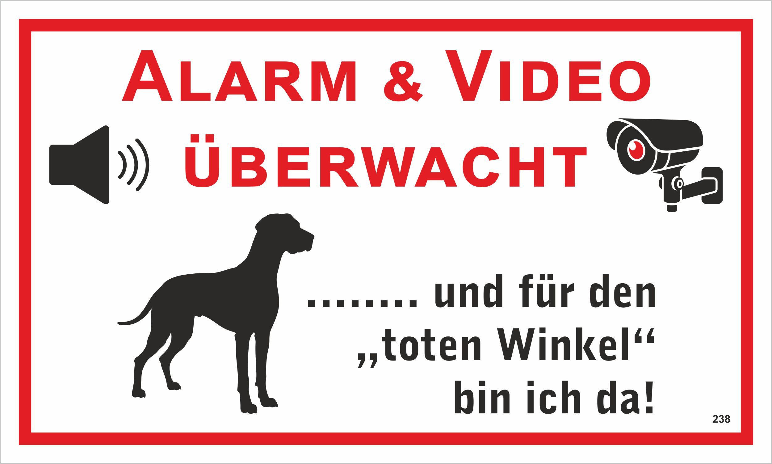 Hermann Schütz Hinweisschild Alarm & Video 150x250 mm Kunststoff, (1 St)