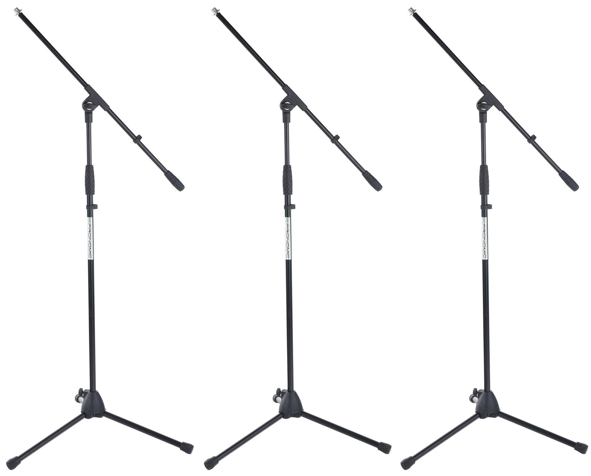 Pronomic Mikrofonständer 3 x MS-116 Mikrofonständer mit Galgen SET (stabiler Dreibein Galgenständer, höhenverstellbar, inkl. Reduziergewinde und Kabelklemmen, schwarz), Galgen in Länge und Neigung verstellbar