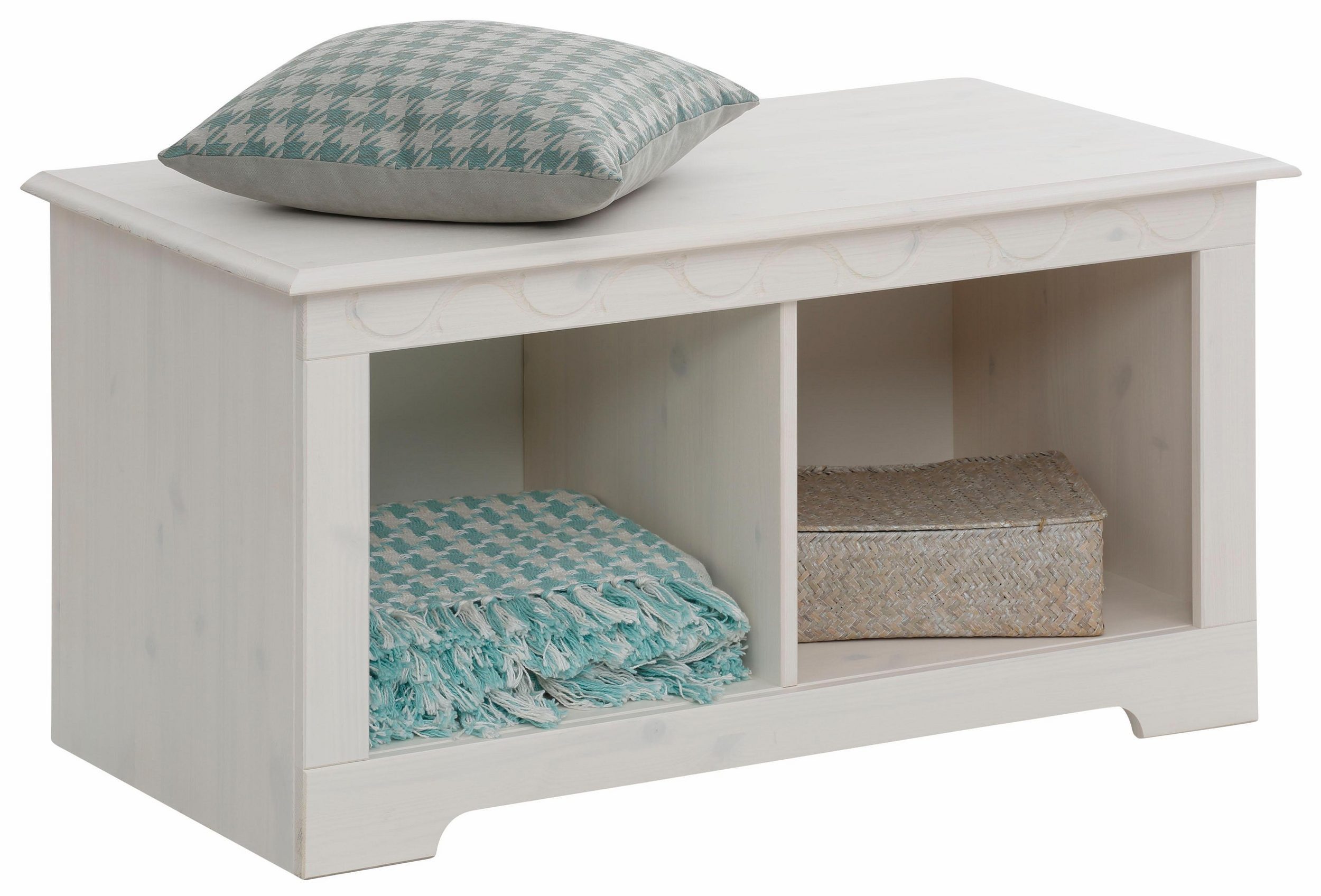 loft24 Sitzbank Lando, Schuhbank, Flurbank, Kiefer Massivholz, Landhausstil, Breite 90 cm