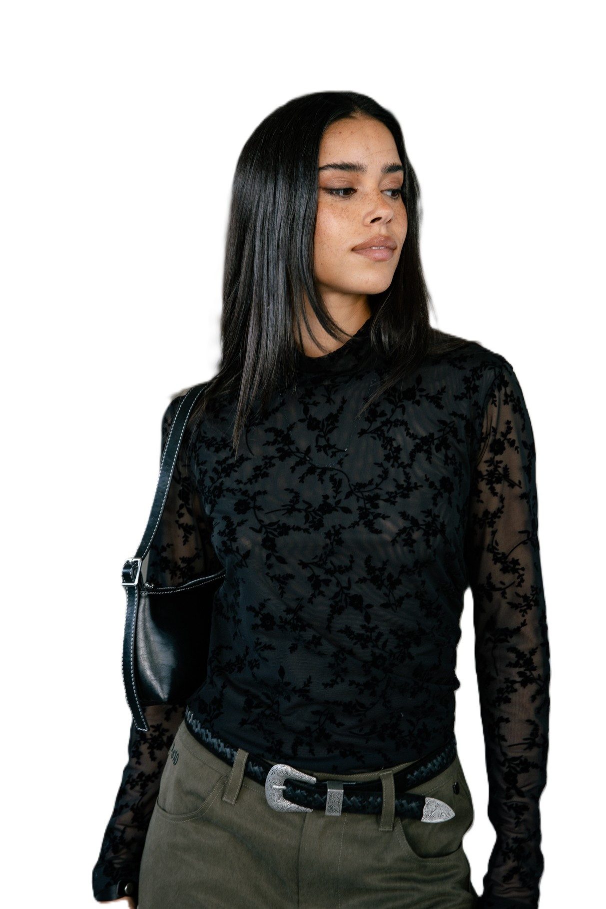 Freeman T. Porter Shirttop Thylane Flowers - Mesh-Top - Eng anliegendes, stylisches Damen-Langar