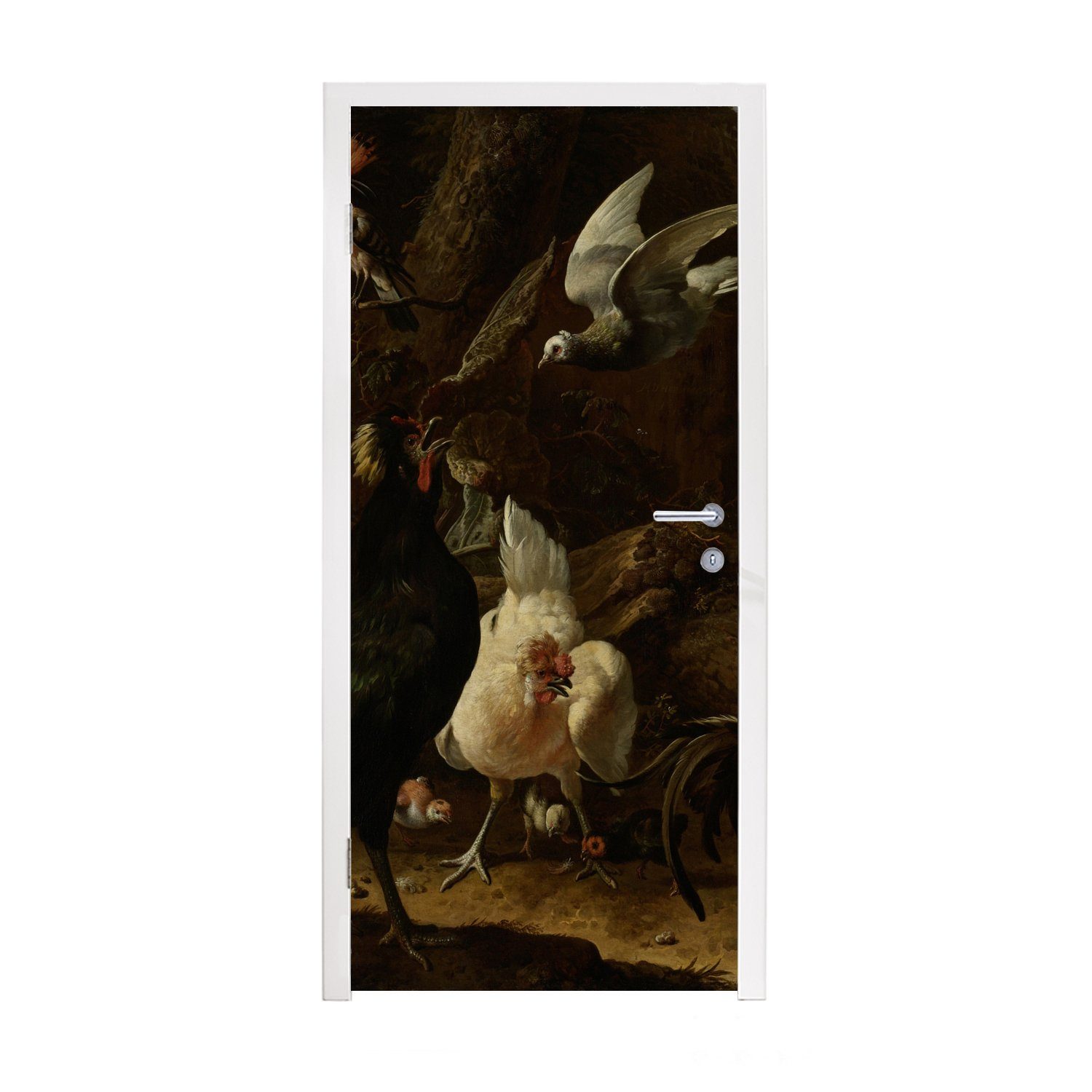MuchoWow Türtapete Vögel in einem Park - Gemälde von Melchior d'Hondecoeter, Matt, bedruckt, (1 St), Fototapete für Tür, Türaufkleber, 75x205 cm