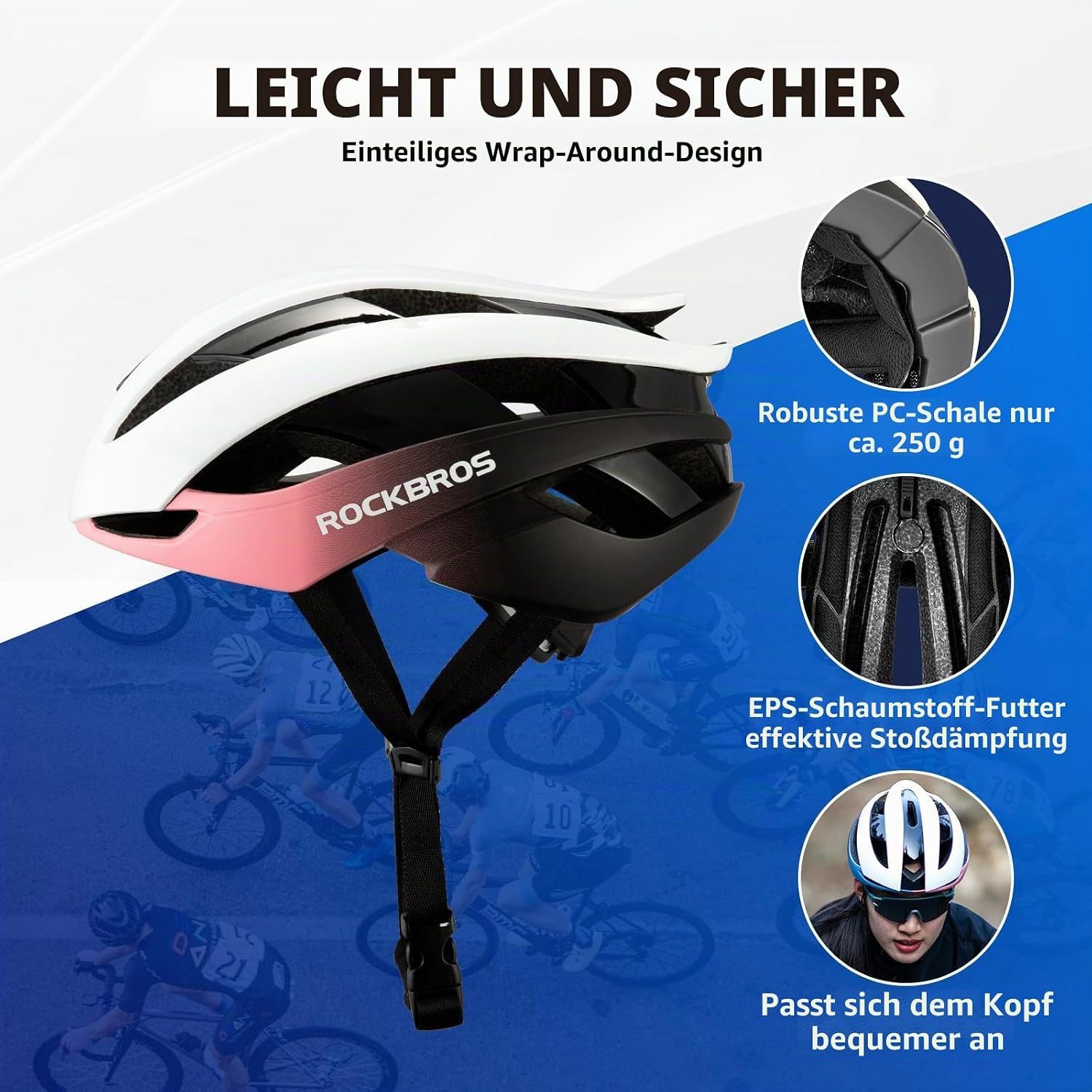 ROCKBROS Fahrradhelm Leichter Fahrradhelm verstellbar Erwachsene M/L 4 Farben