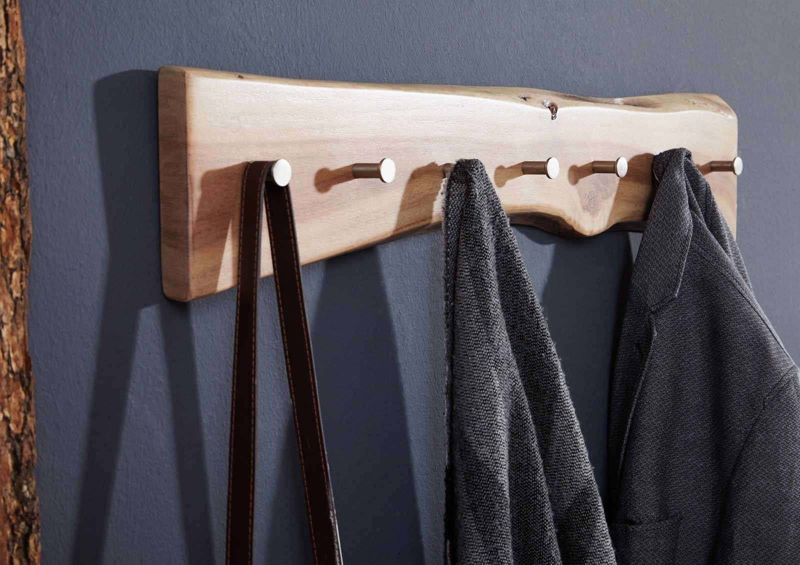 Massivmoebel24 Wandgarderobe (Garderobenleiste Akazie 70x5x10 natur lackier günstig online kaufen