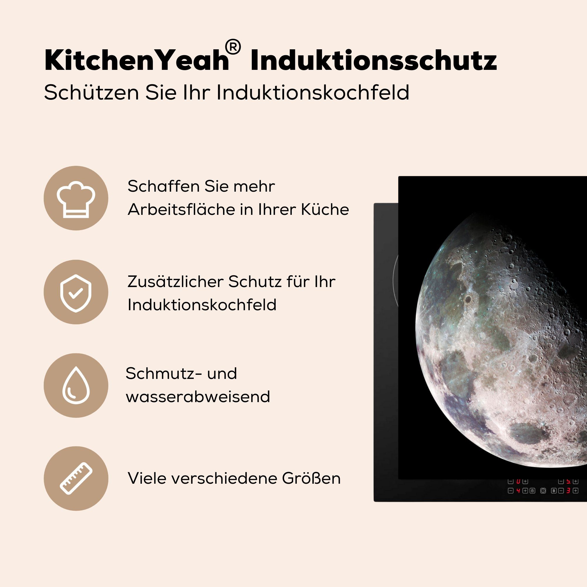 Herdblende-/Abdeckplatte 78x78 cm, (1 Mond Arbeitsplatte küche Erde tlg), - für MuchoWow Ceranfeldabdeckung, - Vinyl, Schwarz,