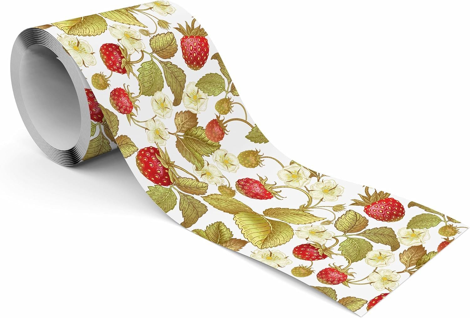 Muralo Bordüre Wandbordüre selbstklebend Blätter – Tapetenbordüre Wohnzimmer, bedruckt, Farbenfrohe Erdbeeren, 10 x 300 cm, abriebfest, abwischbar