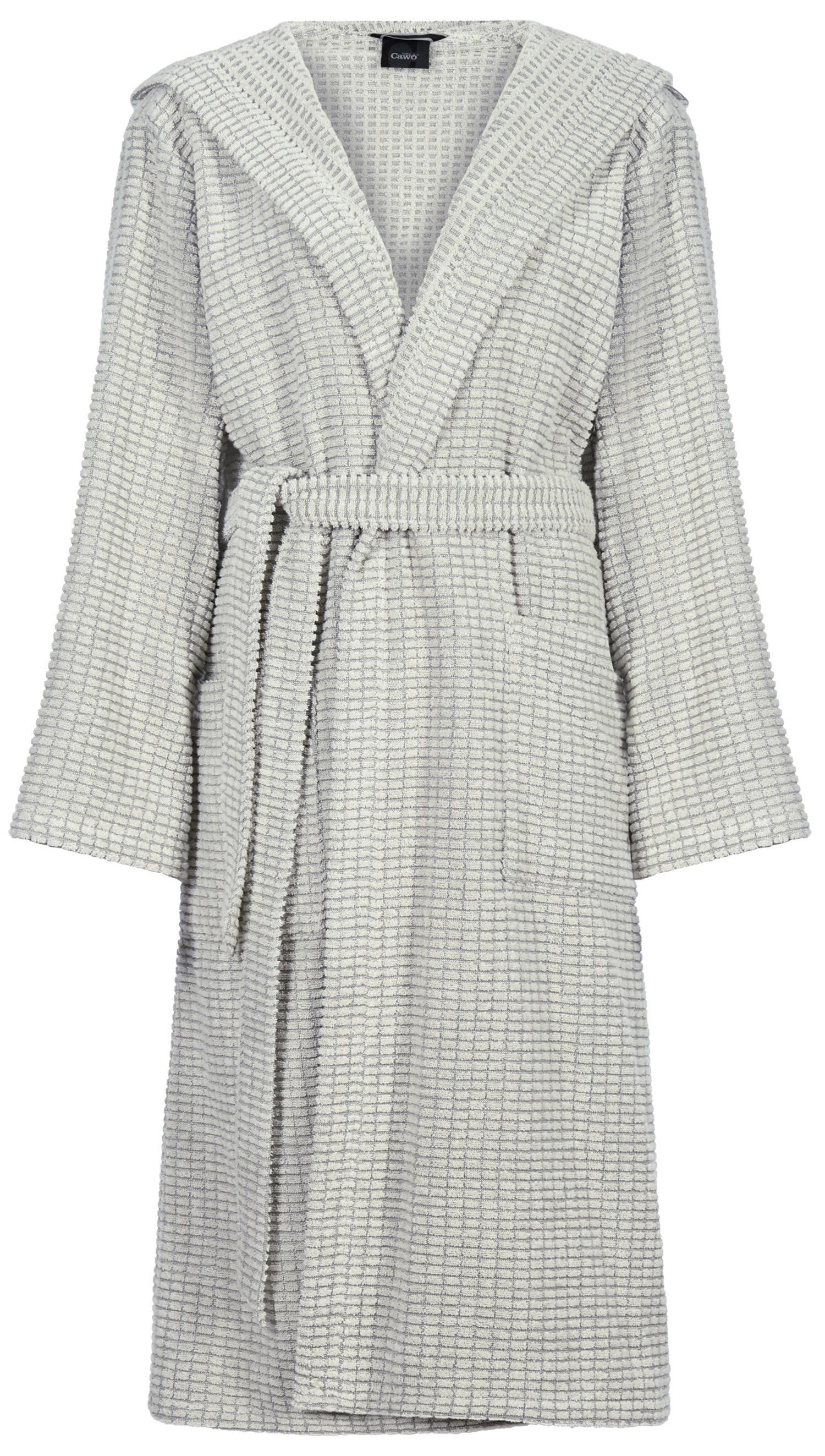 Cawö Damenbademantel Damen Bademantel mit Kapuze, Midi, Baumwolle, Kapuze, Gürtel, Baumwolle