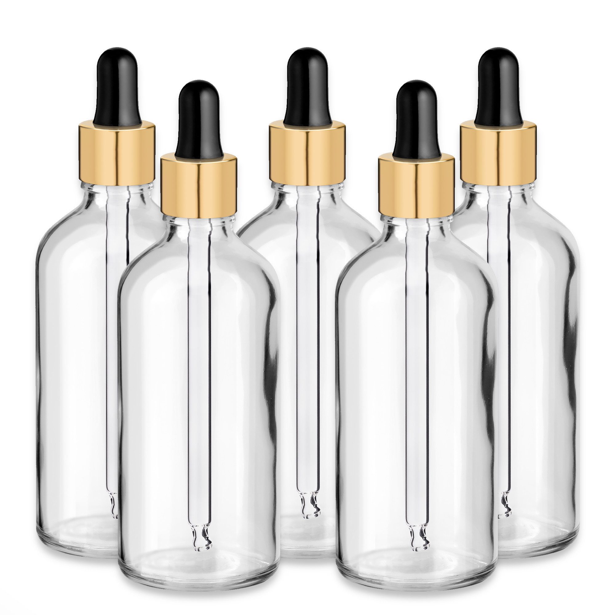 CK Verpackung GmbH Zerstäuberflasche x5 Glasflasche klar 100 ml mit goldener Aluminiumpipette leer für Öl