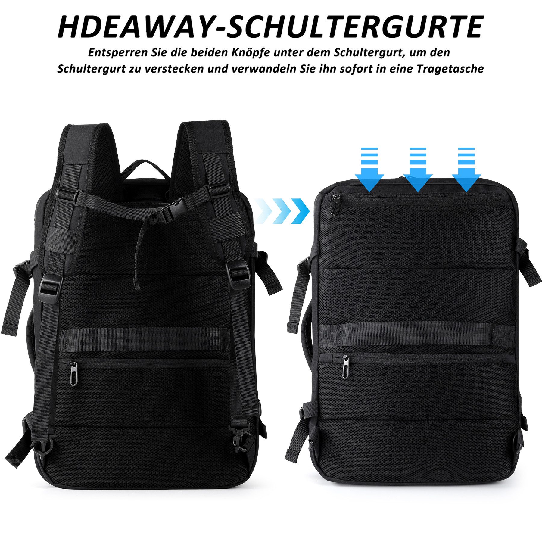 TAN.TOMI Reiserucksack 50L Reiserucksack Herren, Flugzeug Handgepäck Rucksack USB-Ladean, 17 Zoll Laptop Rucksack für Arbeit Schule Reise, Casual Daypack