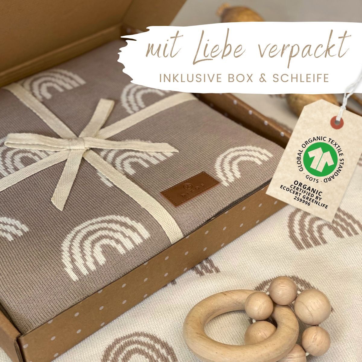 Babydecke DIKOS® Babydecke Baumwolle – Regenbögen – 100 % Bio Baumwolle, DIKOS, PREMIUM Qualität atmungsaktiv, nachhaltig, plastikfrei, kuschelweich