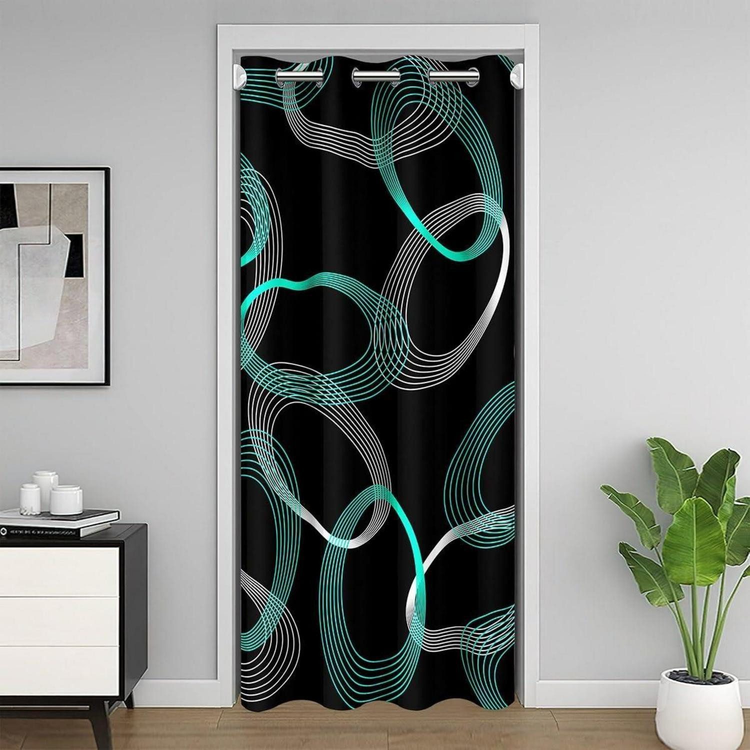 LuxusKollektion Türvorhang Türvorhang Kreis Geometrie Teel Blau Schwarz Weiß 86x203cm (1 St)