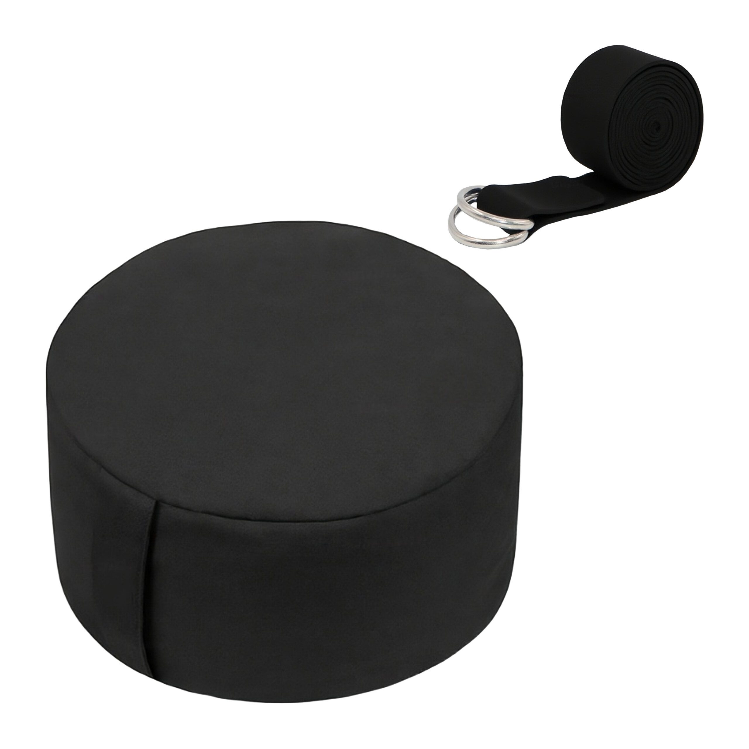 relaxdays Yogakissen Meditationskissen Set mit Yogagurt, schwarz