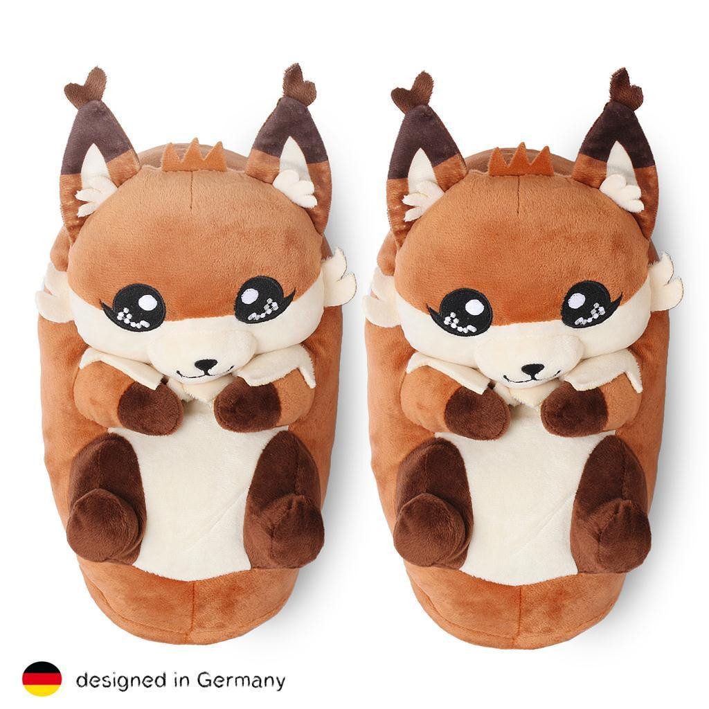 Corimori Tier Pantoffeln für Erwachsene Einheitsgröße 34-44 Plüsch Hausschuhe (Packung, Geschenk) EU Einheitsgröße 34-44, Faye der Fuchs, für Kinder und Erwachsene