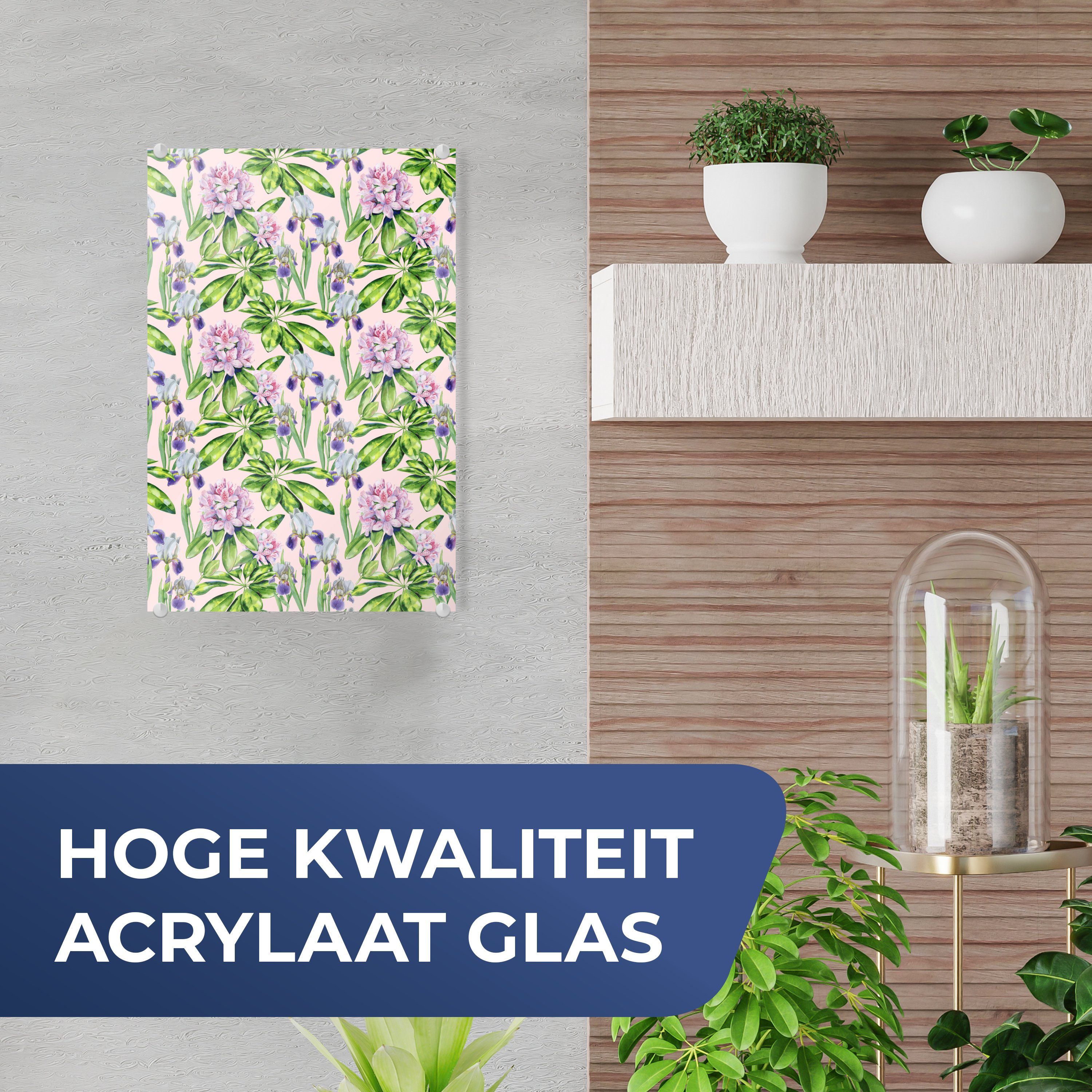 Wandbild - MuchoWow Glas Bilder Glasbilder Foto - - Glas auf Muster, (1 auf Hortensie Blumen - Acrylglasbild Wanddekoration St), -