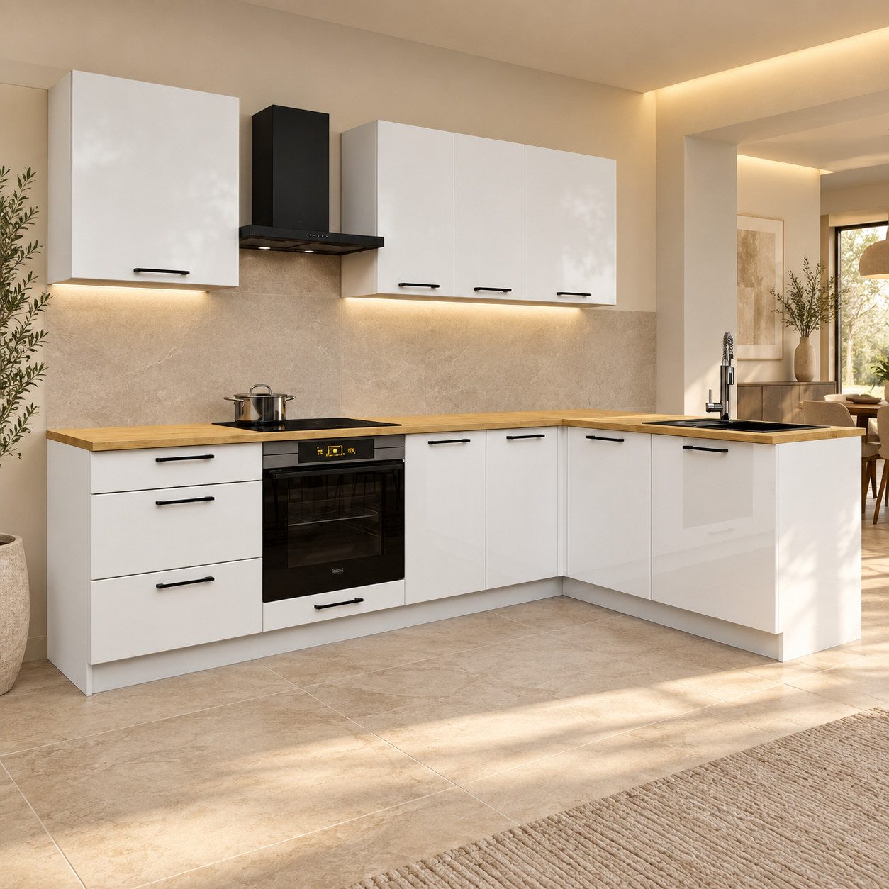 ROYAL24_MARKT Winkelküche KS41-G260 - Dnoria - 260×170 cm, 8-teilig, ohne Arbeitsplatte, (Komplett Set), Beste Güte - Innovativ - Modern
