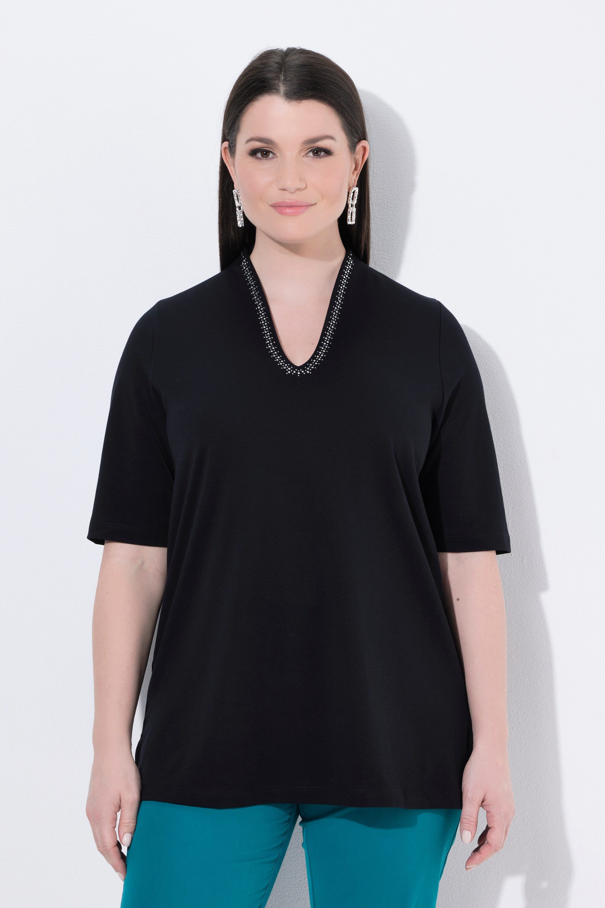 Ulla Popken T-Shirt Shirt A-Linie Kelchkragen Halbarm Pima Cotton