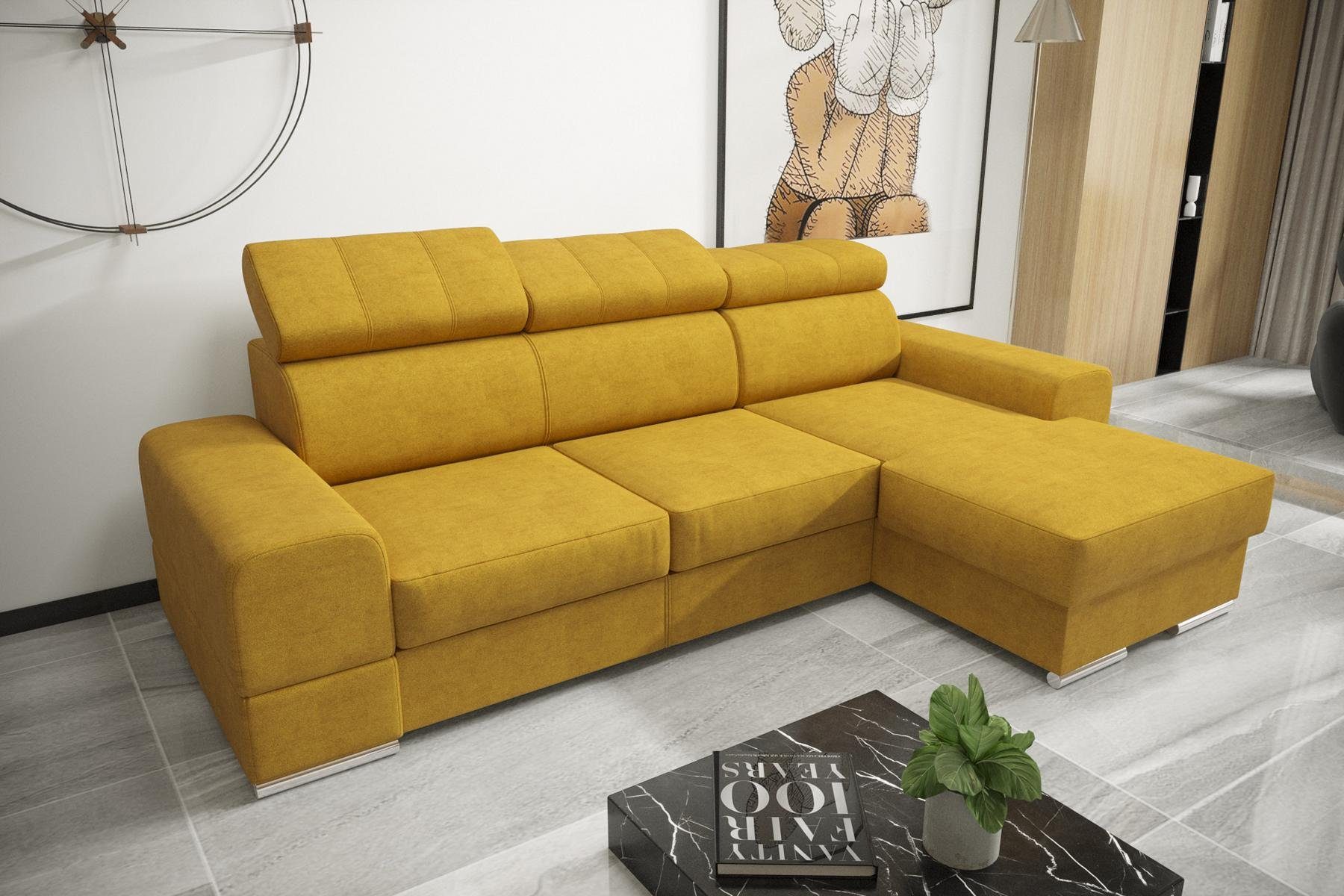 JVmoebel Ecksofa Wohnlandschaft Bettfunktion Stoff Ecksofa L-Form Sofa Couch, Made in Europe Gelb