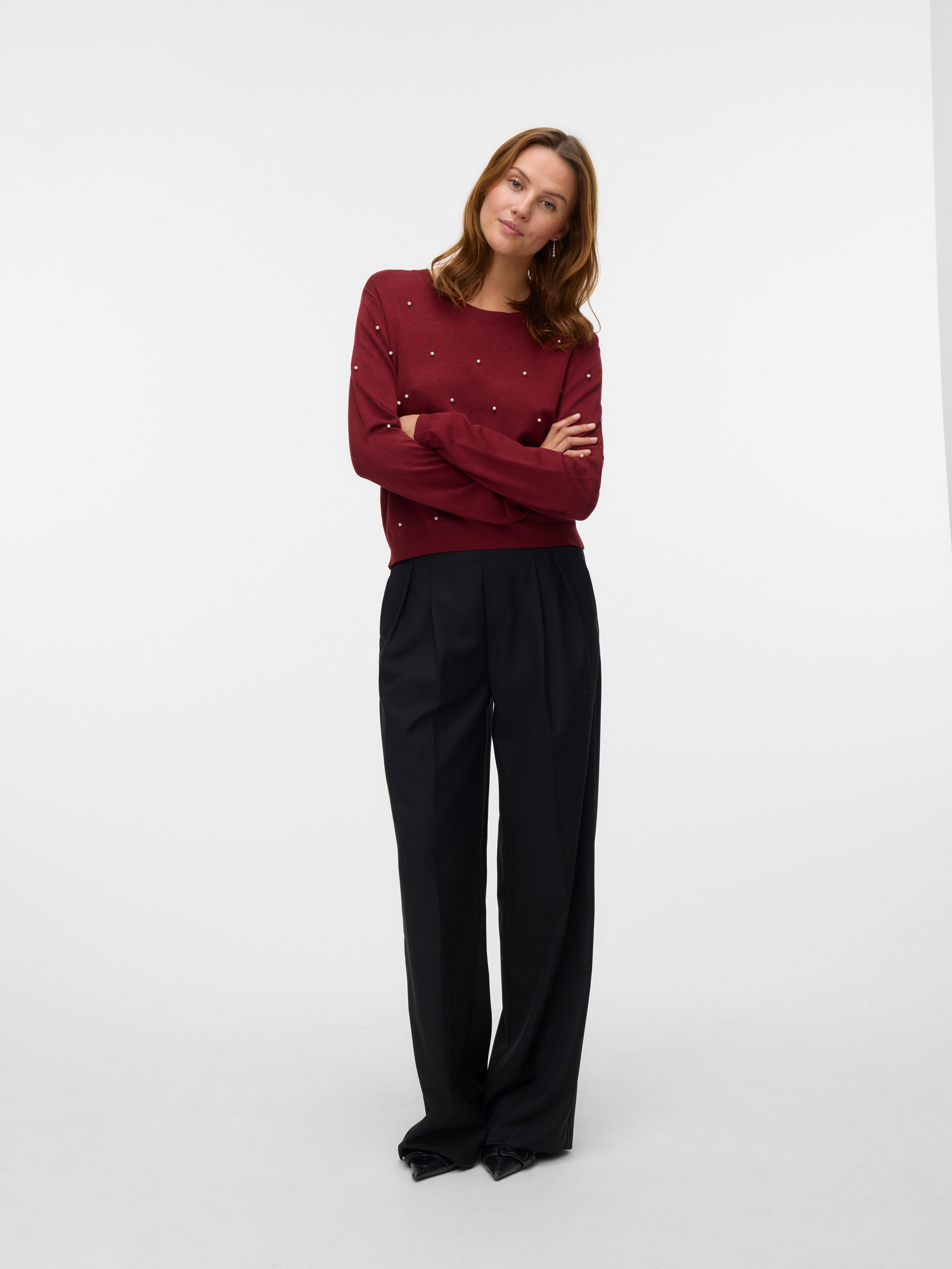 Vero Moda Rundhalspullover VMGLORY PEARL LS O-NECK PULLOVER BOO