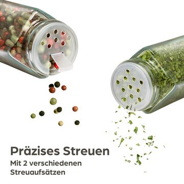 Praknu Gewürzstreuer Gewürzgläser Set Mit Streuer Und Etikett & Löffel Eckig Glas Bambus, (12-tlg), 120 ml Gewürz Organizer - Gewürzdosen - Gewürzgläser - Gewürzbehälter