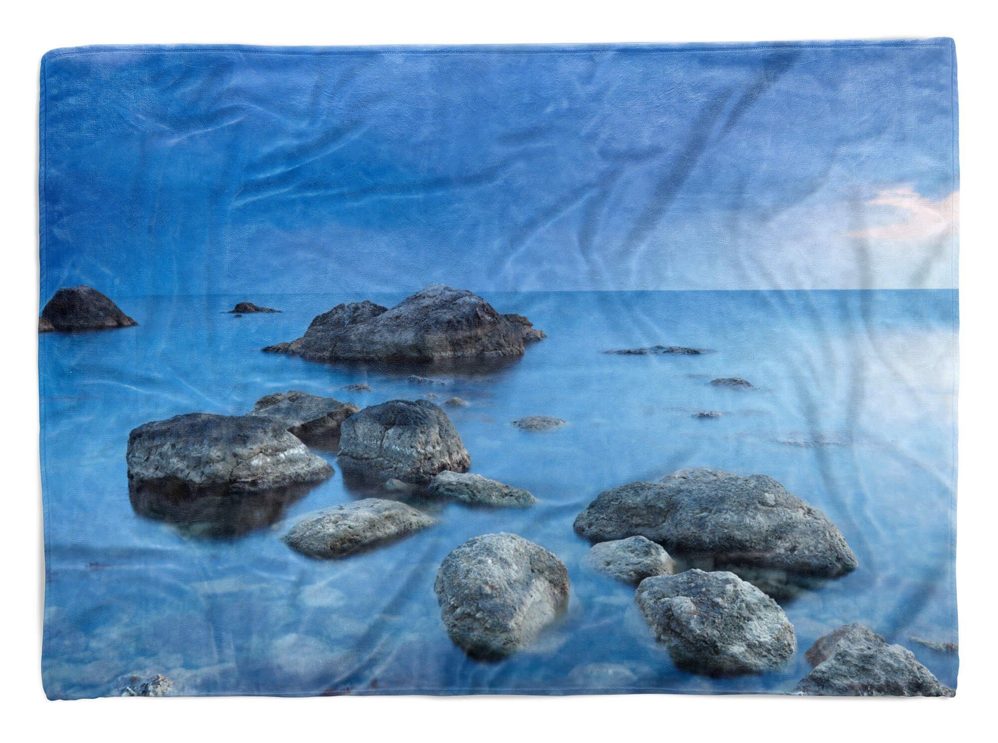 Handtuch Strandhandtuch Meer Felsen Baumwolle-Polyester-Mix (1-St), Saunatuch Fotomotiv Handtücher Art Handtuch Sinus mit Kuscheldecke Horizo,