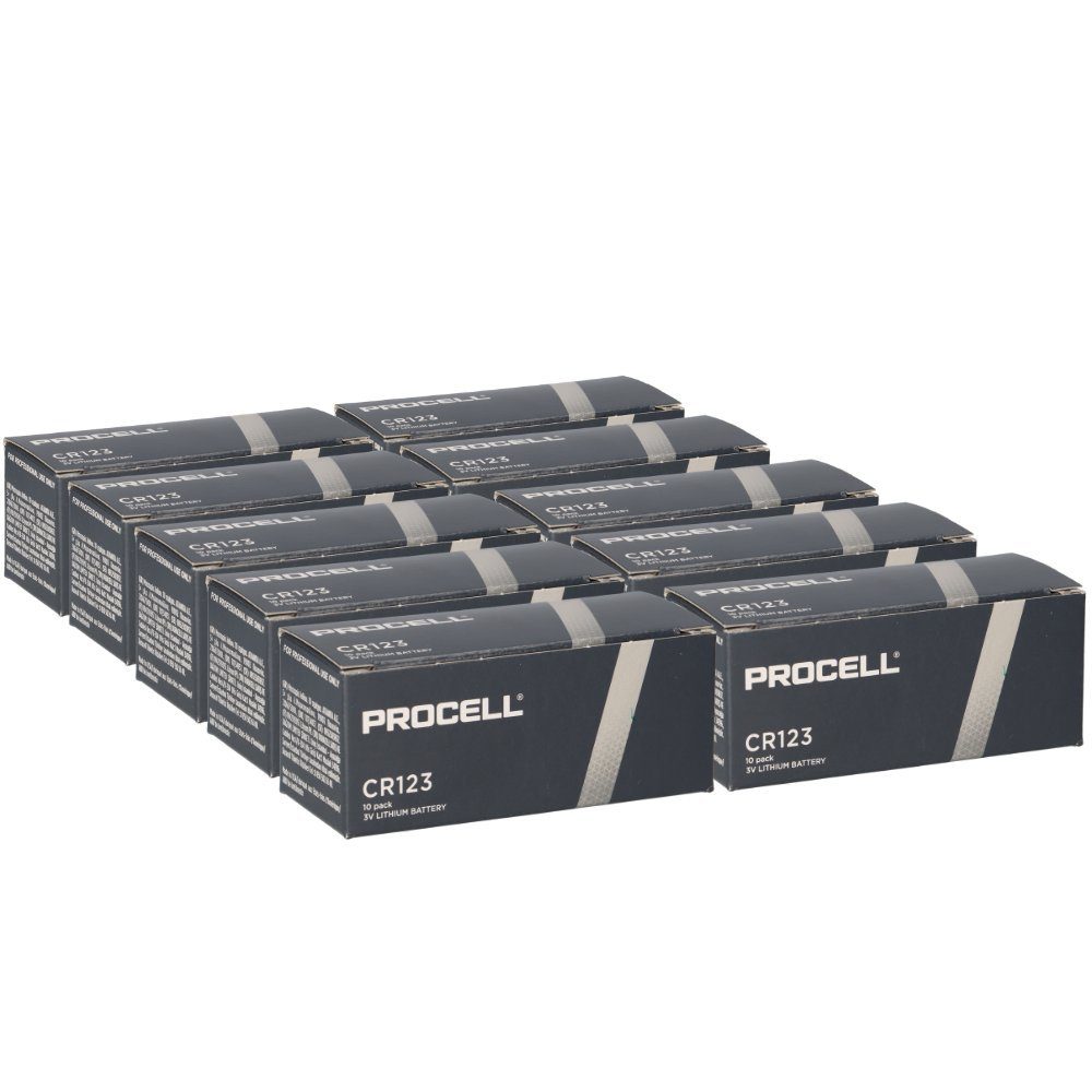 Duracell 100x Procell CR123A Lithium 3V 1550mAh im 10er Karton Batterie