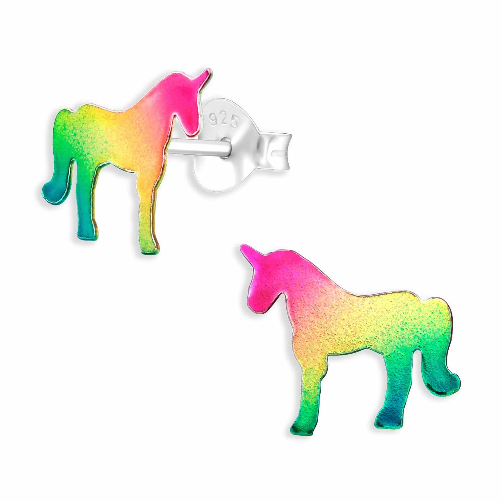 Monkimau Paar 925 (Packung) Silber Regenbogen Ohrstecker Pferd Ohrringe Einhorn aus