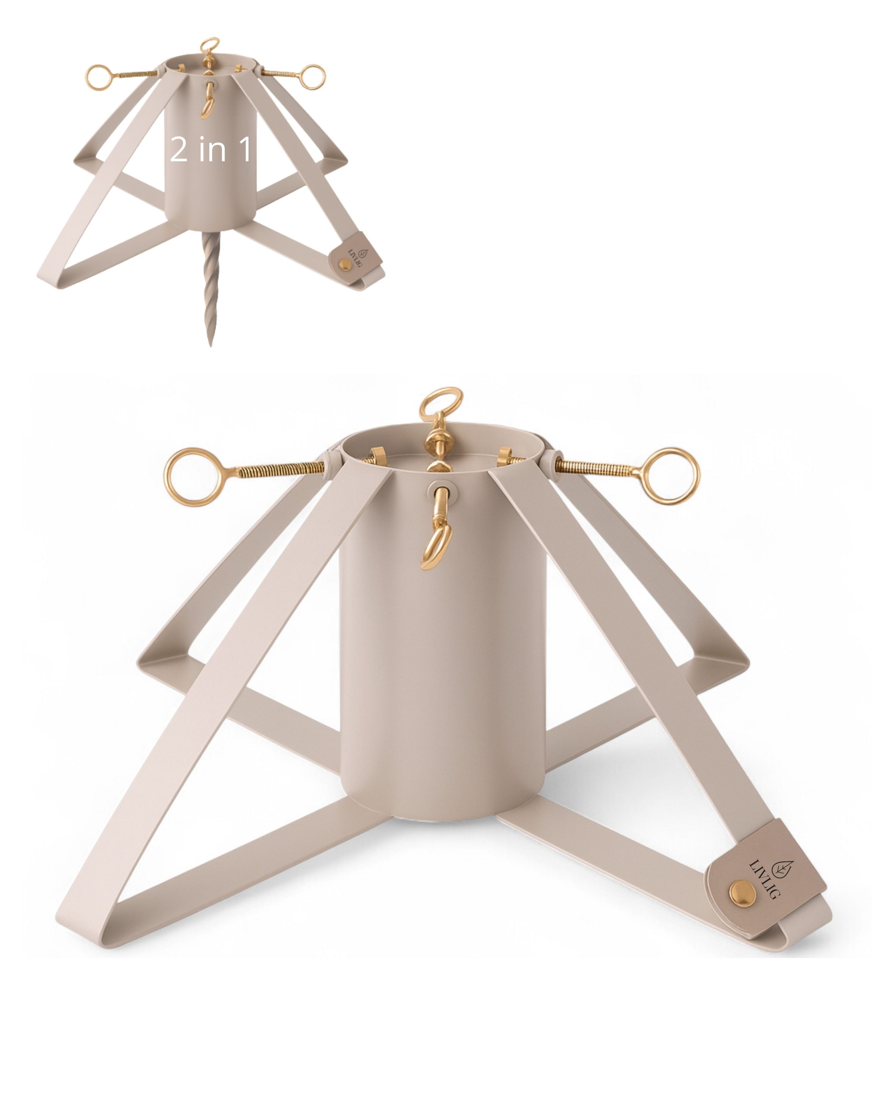 LIVLIG Christbaumständer Ёлочные подставки, Christbaumständer aus Metall (Indoor und Outdoornutzung möglich, 2-teilig), H35 x Ø50 cm / Bodenspieß 17 cm, Wasserbehälter