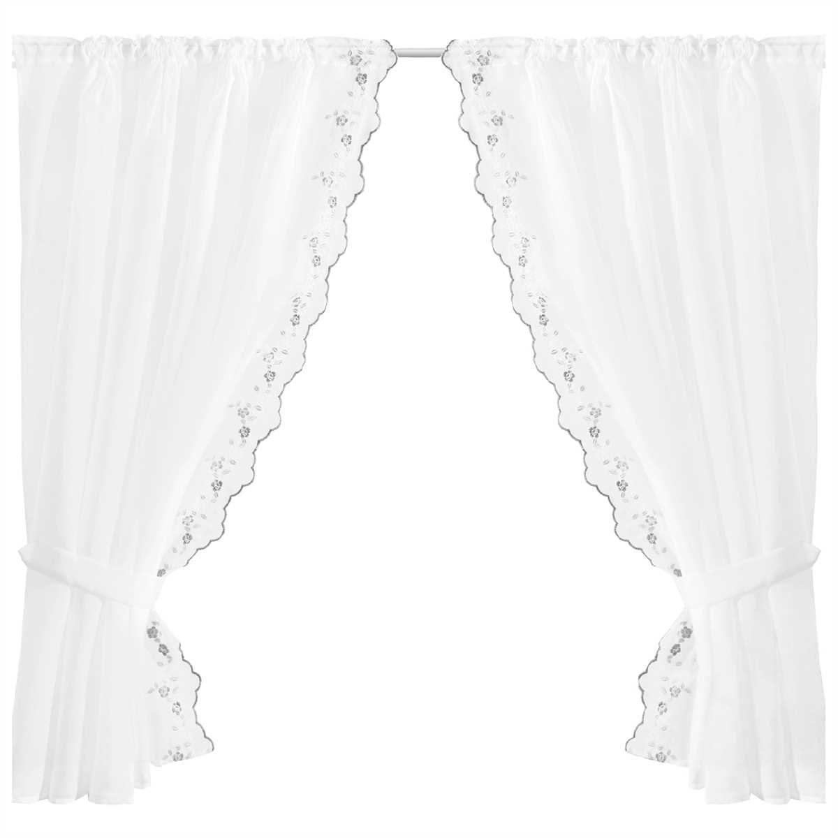 Vorhang, Arsvita, Stangendurchzug, transparent, Gardinenset (2 Schlaufenschals, 2 Raffhalter) 140cm x 120cm (BxL), Voile Schwarz Blumen | Fertiggardinen