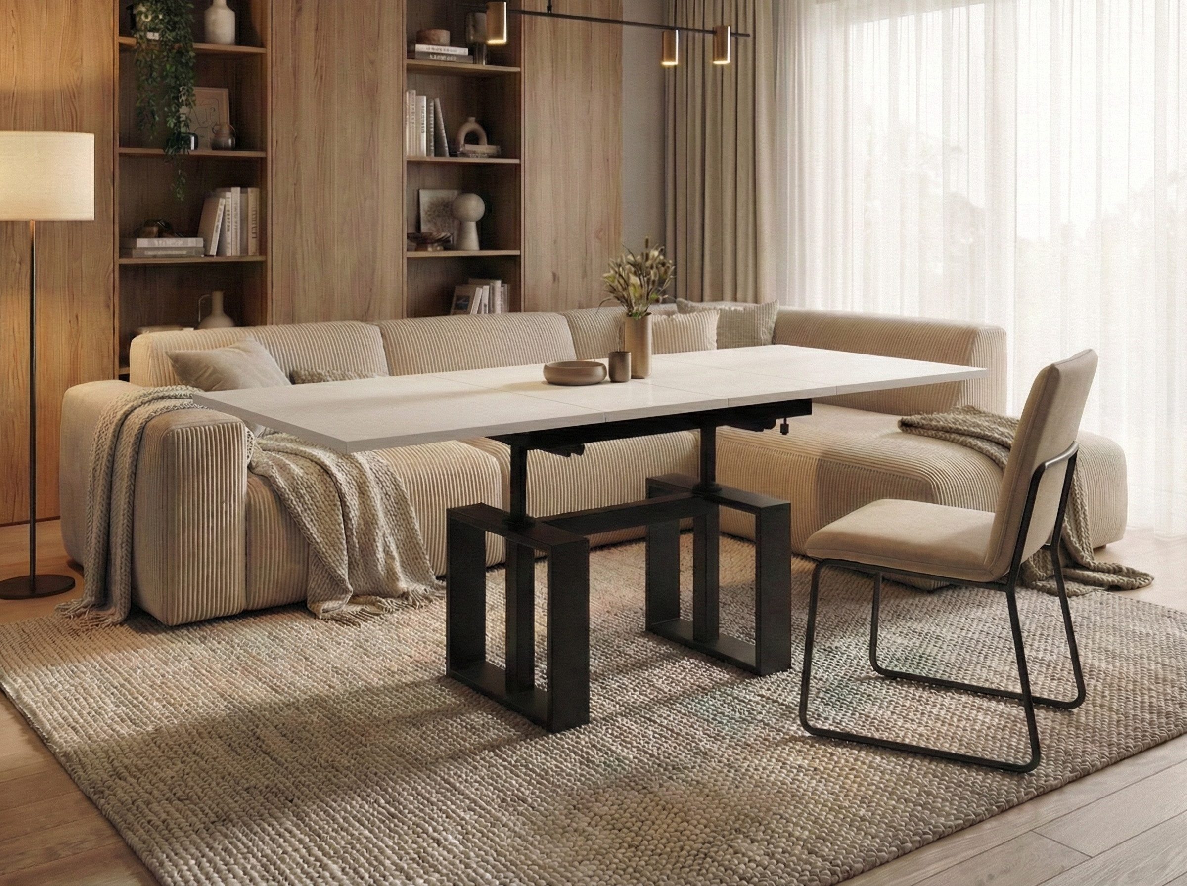 Endo-Moebel Couchtisch Empoli - ausziehbar 110-170cm und höhenverstellbar Doppellift Metall, Couch- & Esstisch, modern Design, Wohnzimmertisch, Multifunktionstisch