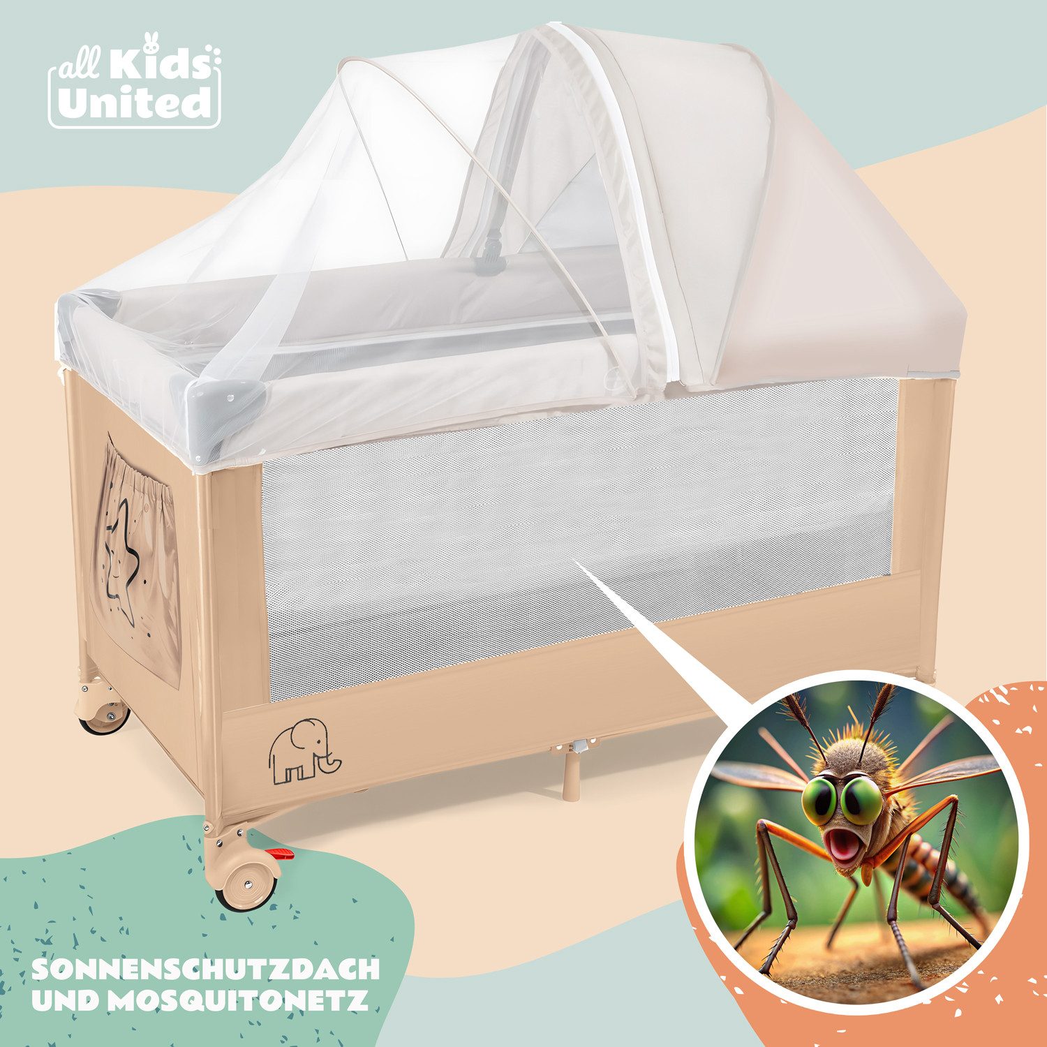 all Kids United Baby-Reisebett Faltbares Baby Reisebett- Babybett mit Matratze, Tragetasche&Stauraum, mit Wickelauflage