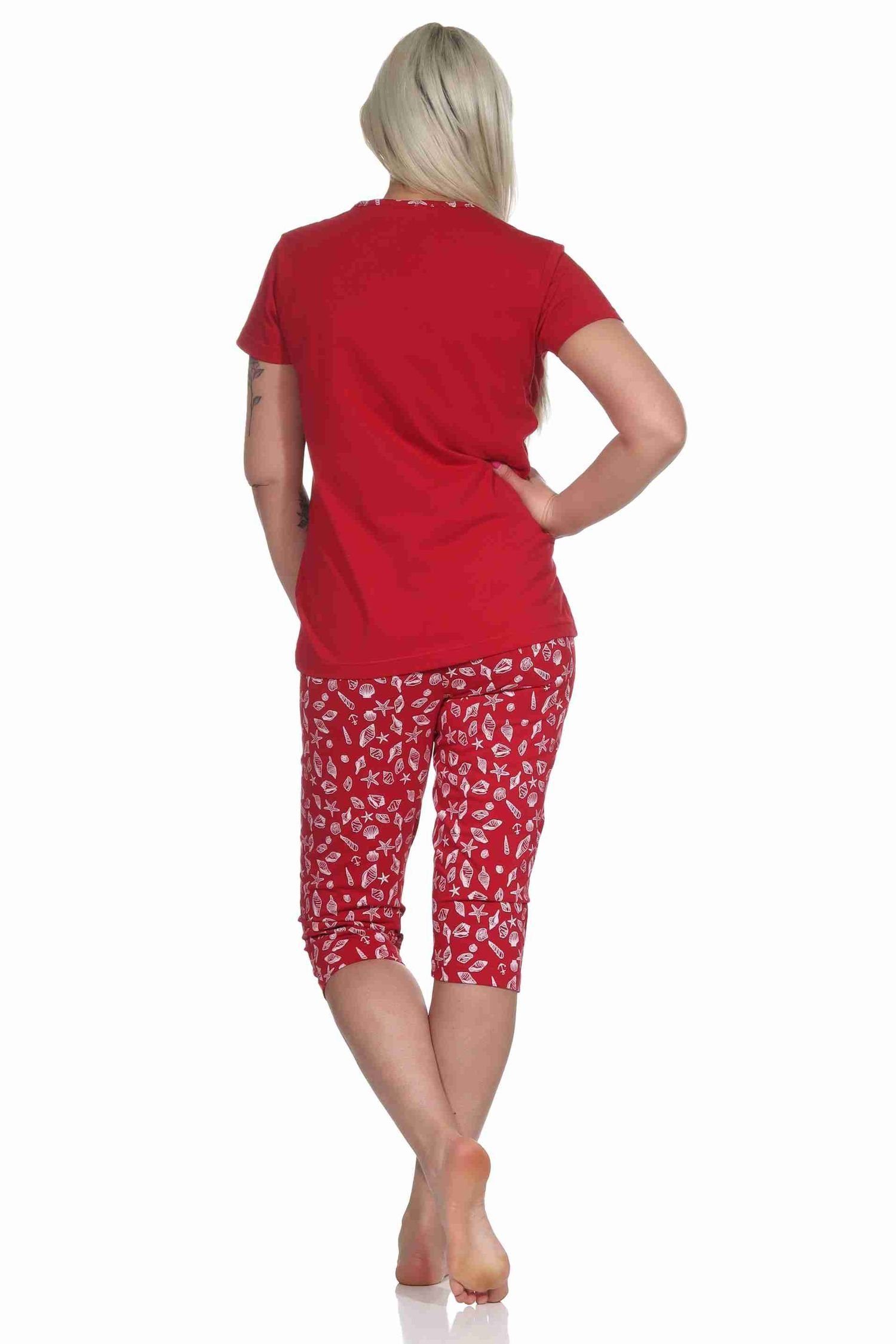 kurzarm maritimen Pyjama Damen Capri Pyjama RELAX by Look im Normann Schlafanzug rot