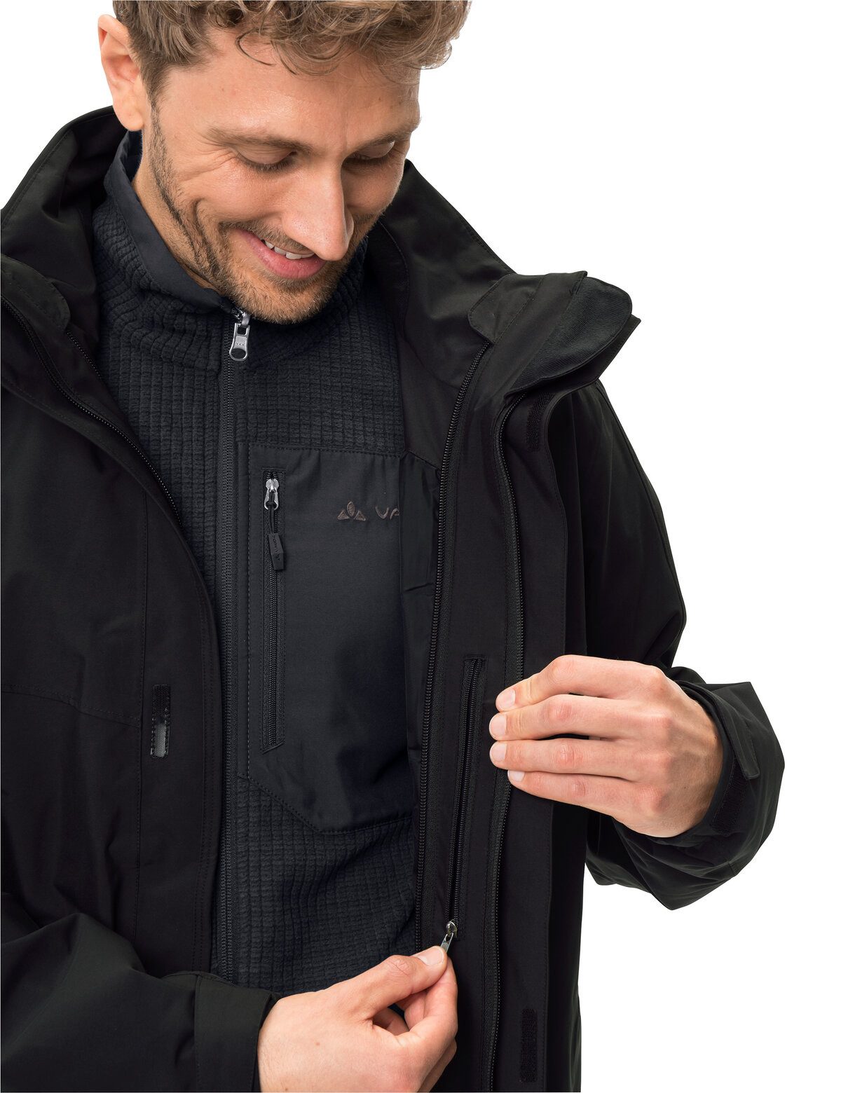 VAUDE Parka MEN'S IDRIS 3IN1 PARKA III mit abnehmbarer und weitenregulierbarer Kapuze, wasserdicht