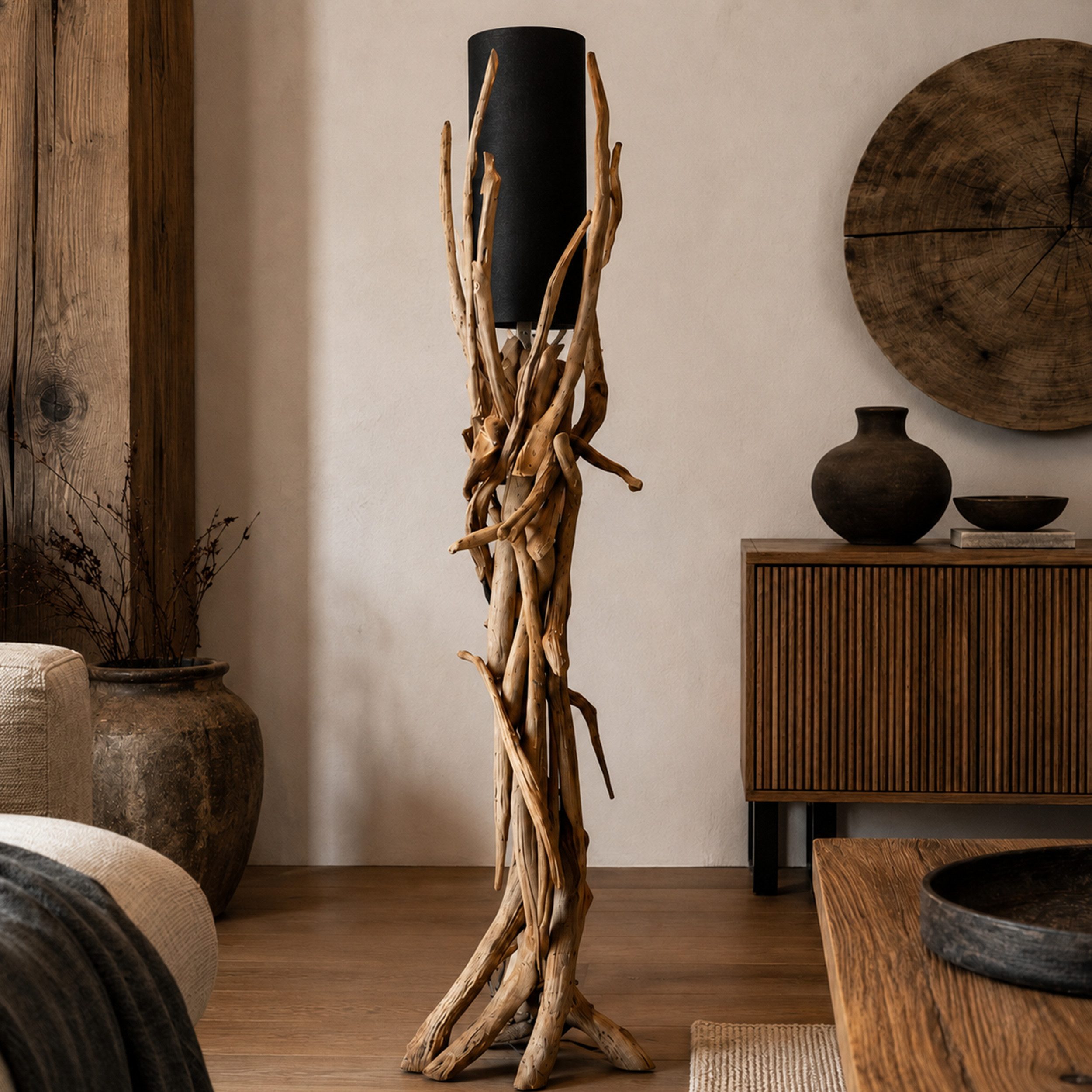 Möbel Bressmer Stehlampe Treibholz Stehlampe VILLA Lampenschirm Natur 180 cm, ohne Leuchtmittel, E27, Nachhaltig – Bild 3 von 5