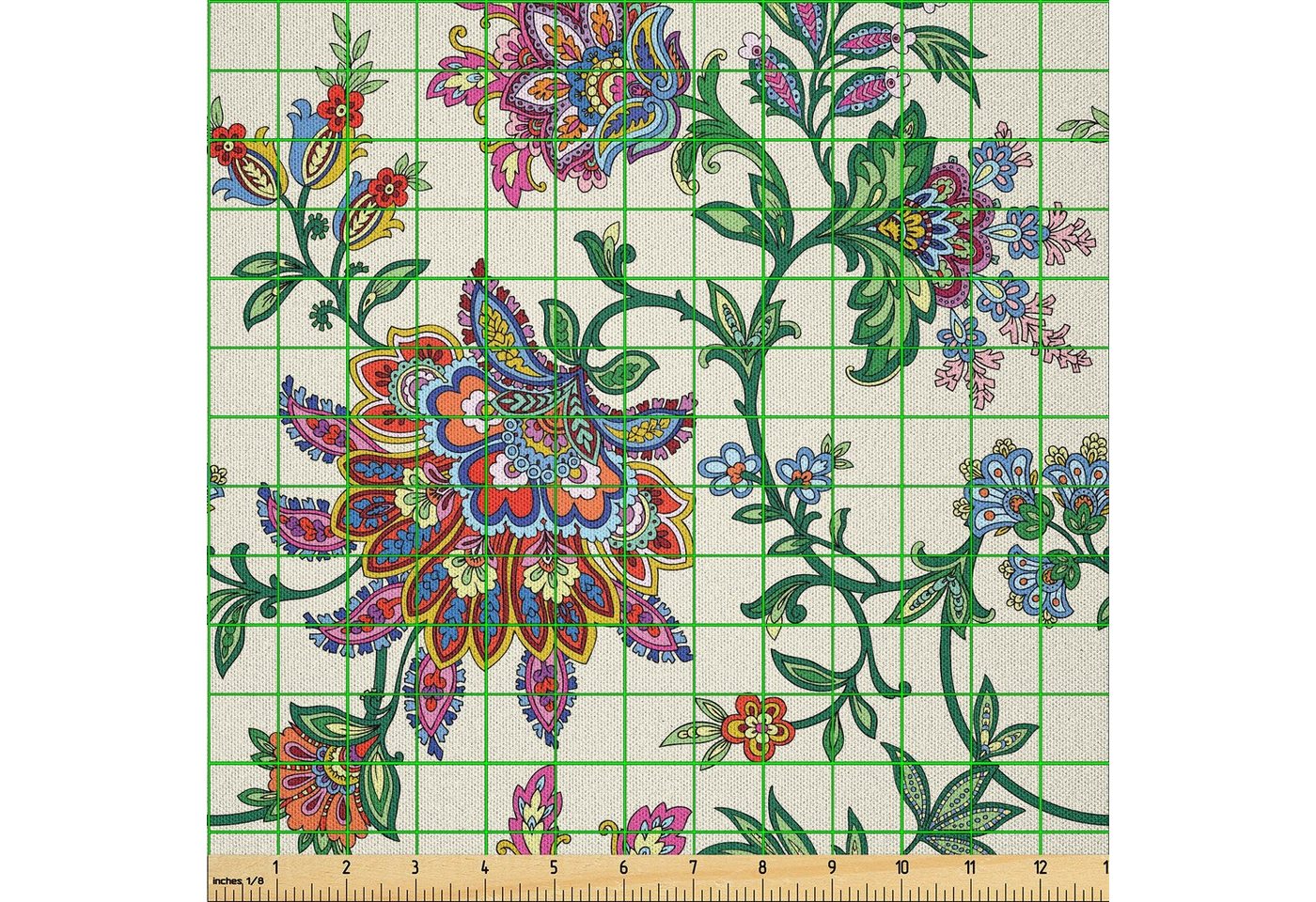 Thumbnail - Abakuhaus Stoff DIY Bastler Stoff für Dekorationszwecke, Bohemien Farbenfrohe Blumen