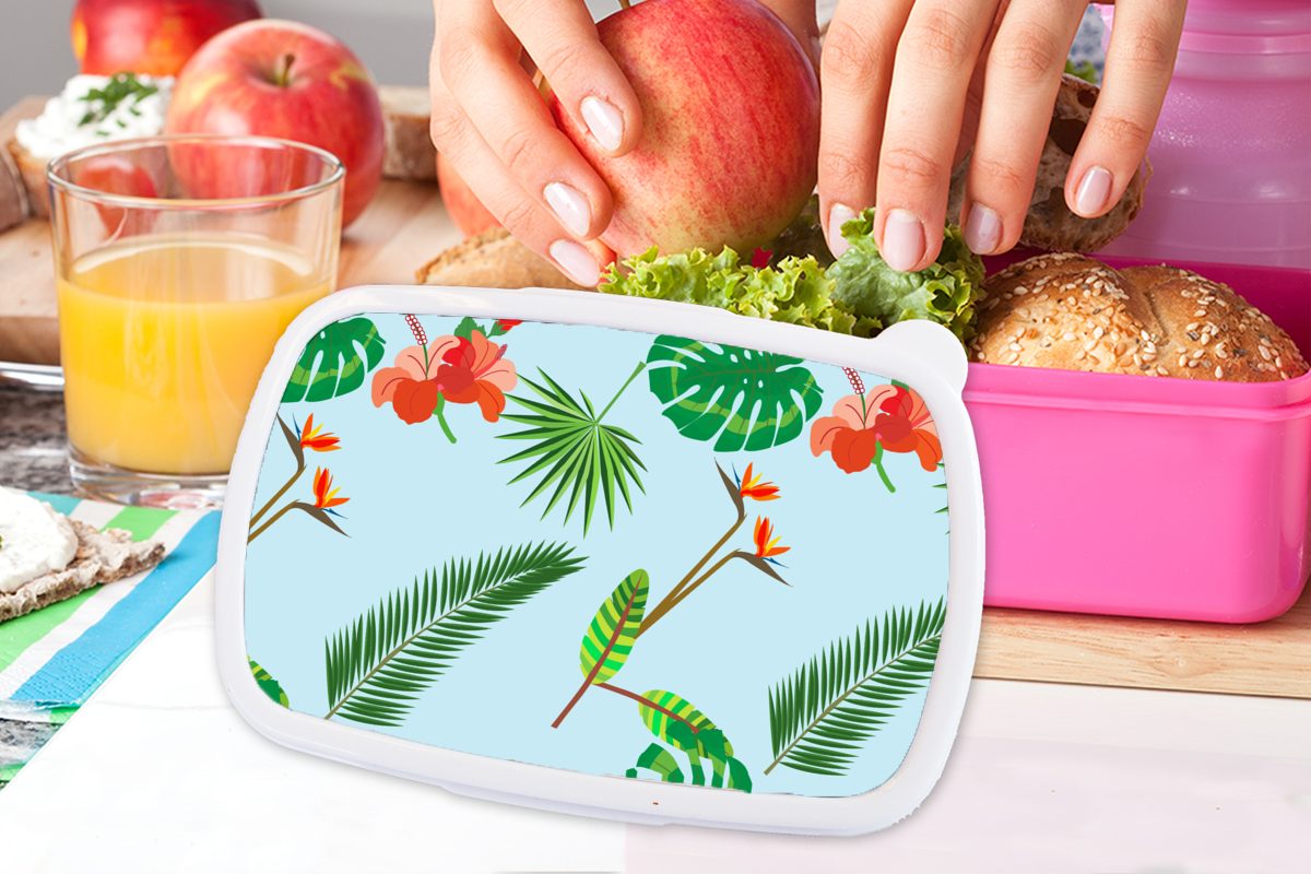 MuchoWow Lunchbox Muster Brotbox - Kunststoff, Mädchen, Erwachsene, rosa für - (2-tlg), Blumen, Snackbox, Kunststoff Kinder, Dschungel - Pflanzen Brotdose