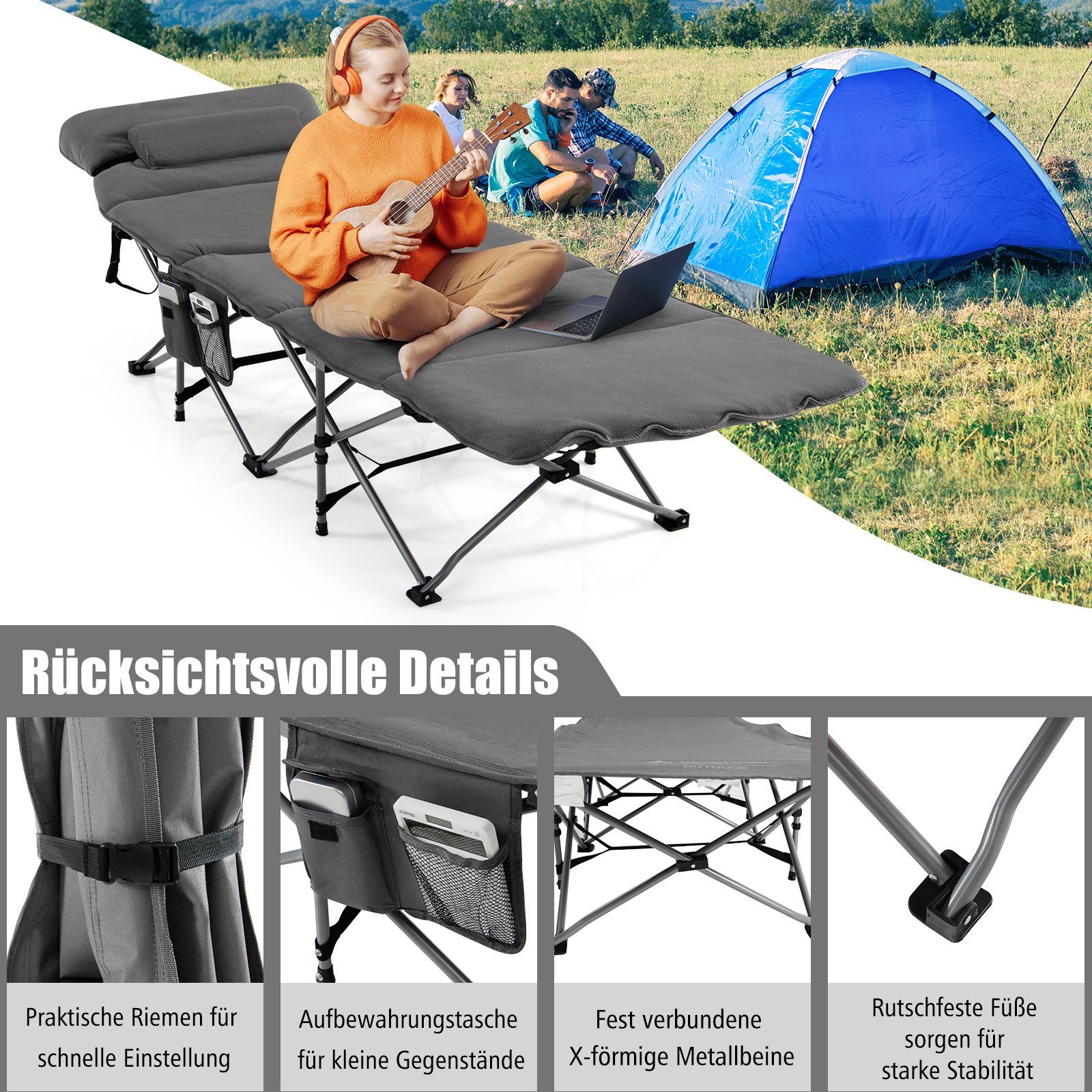 COSTWAY Feldbett Campingbett klappbar, mit Matratze günstig online kaufen
